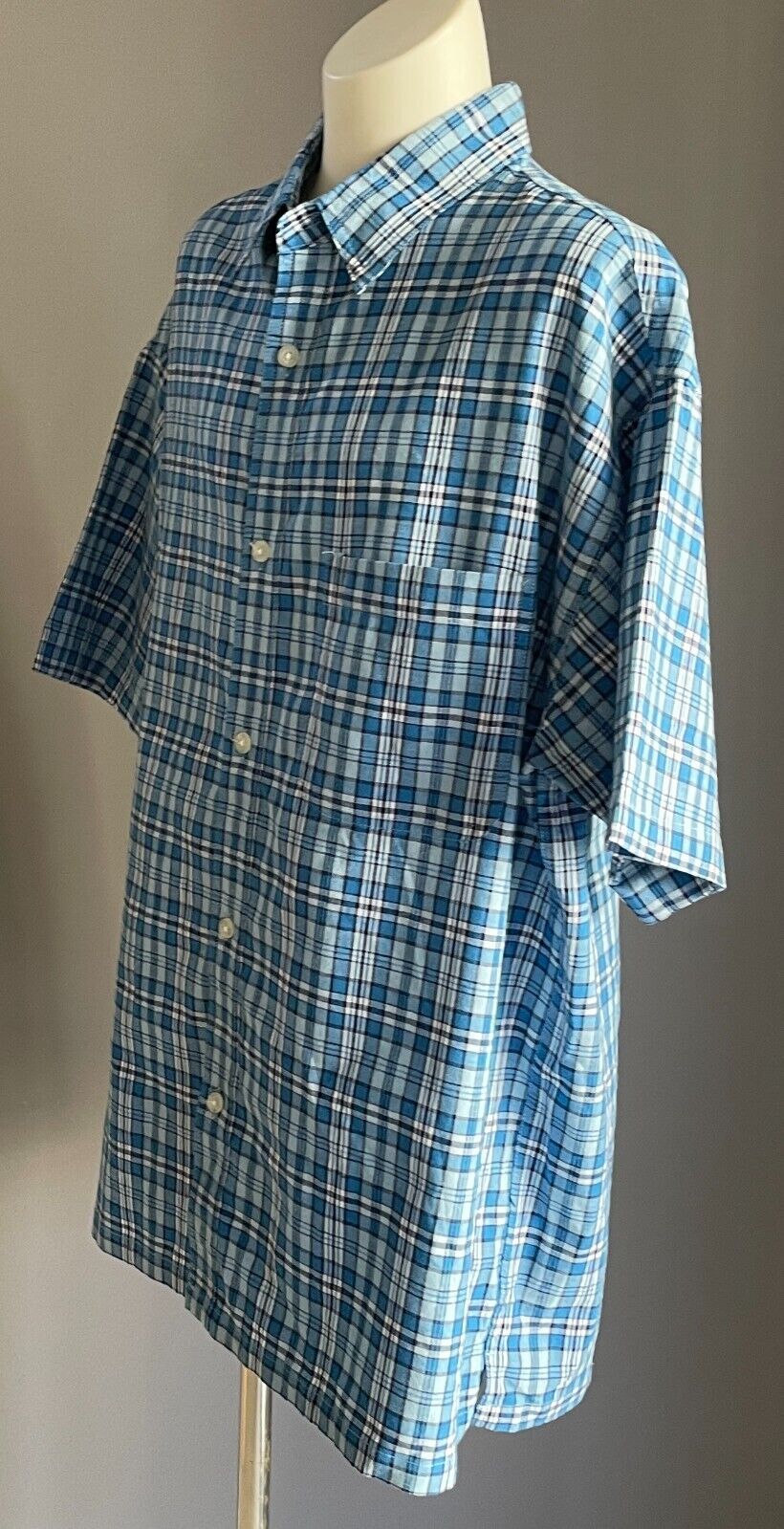 Teen NOW Blue/Black/White Check Short Sleeve Shirt Size 12 Button Front Cotton