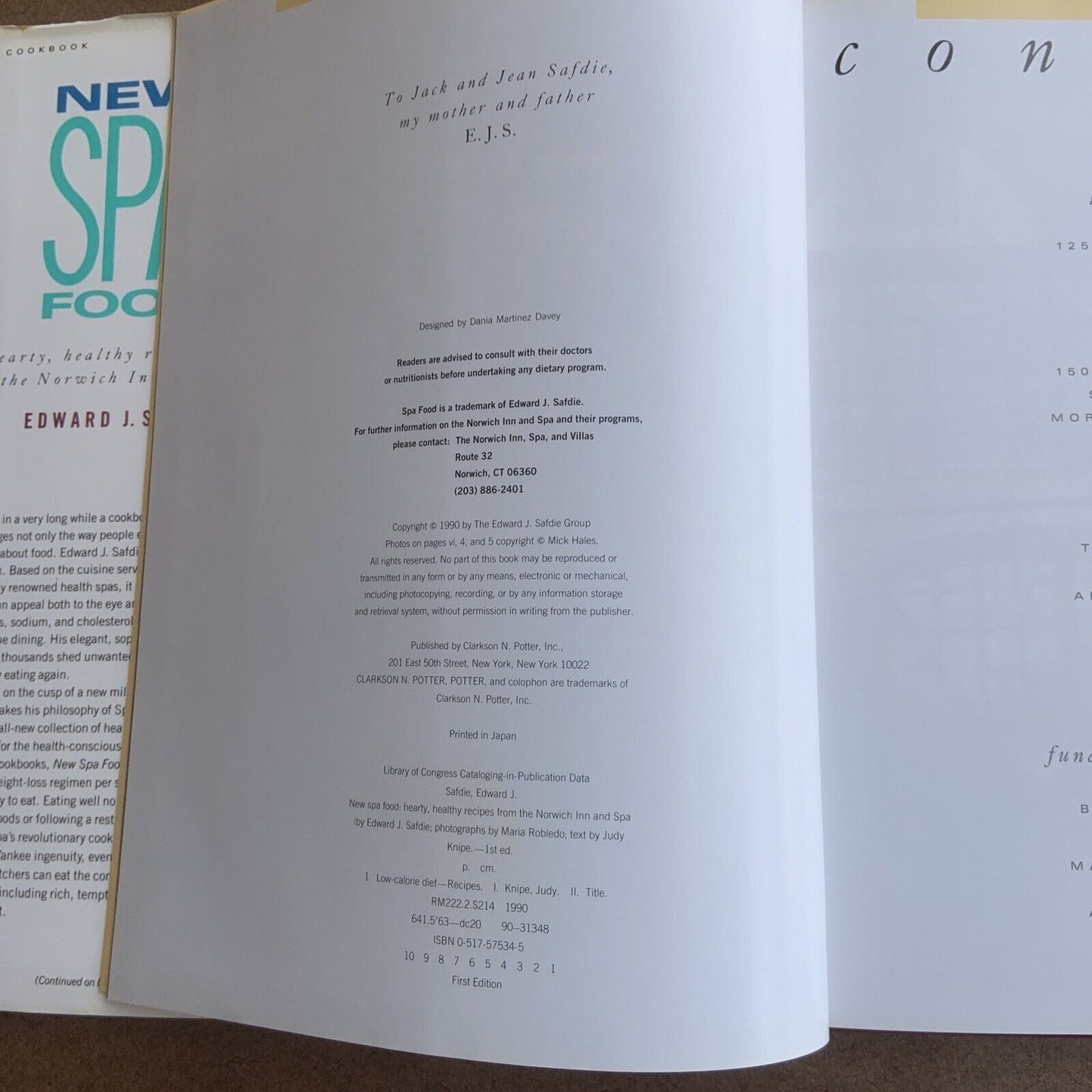 Cookbook SPA FOOD by Edward Safdie Recipes NEW