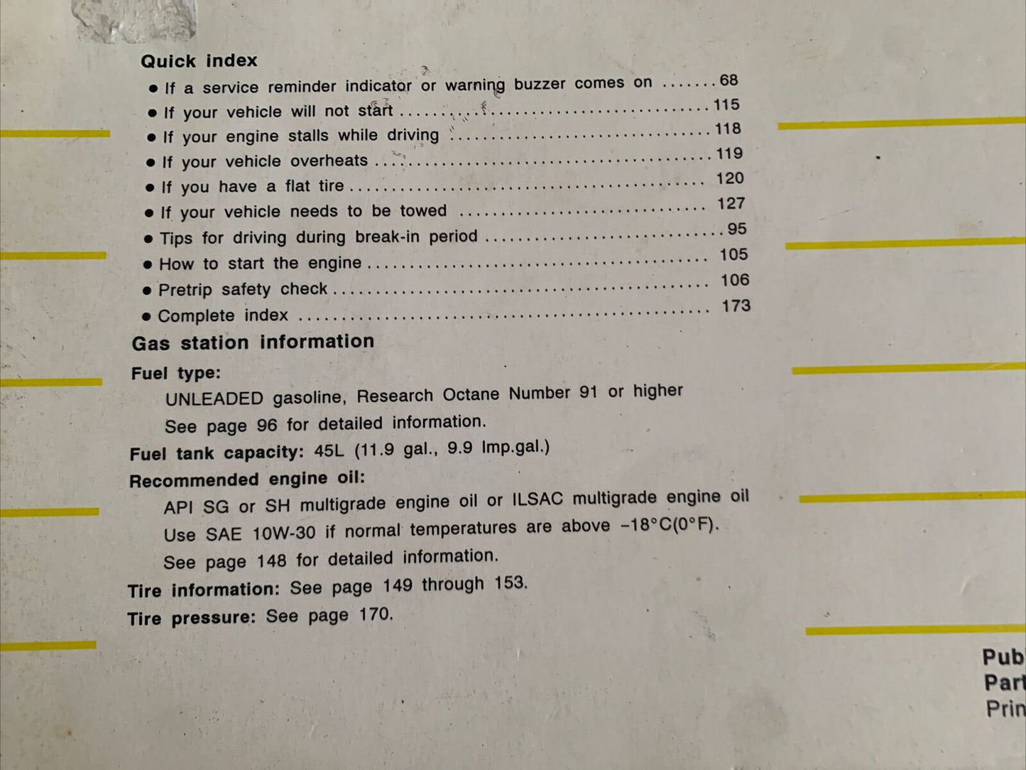 TOYOTA STARLET Owners Manual 1997 Publication No OM10509E Part 01999-10509 PB