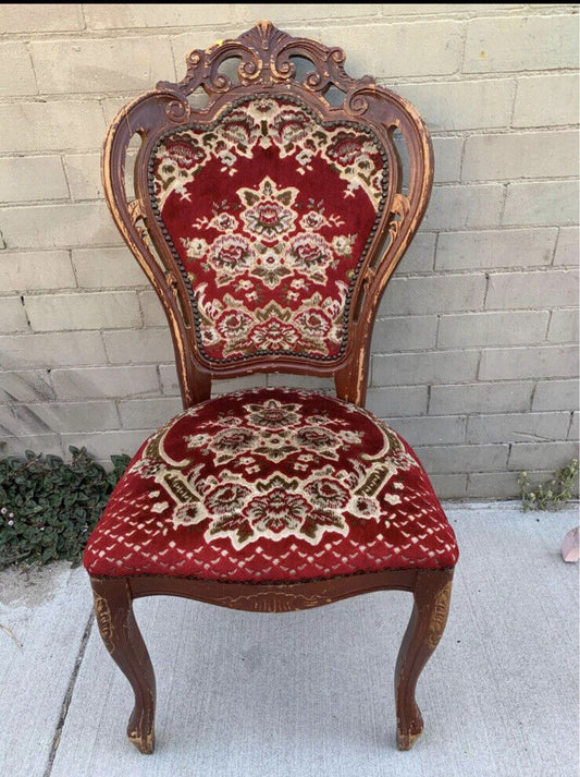 Gothic Baroque Dining  Chair Regal Carved Crest Rail WOOD Brocade Upholstery