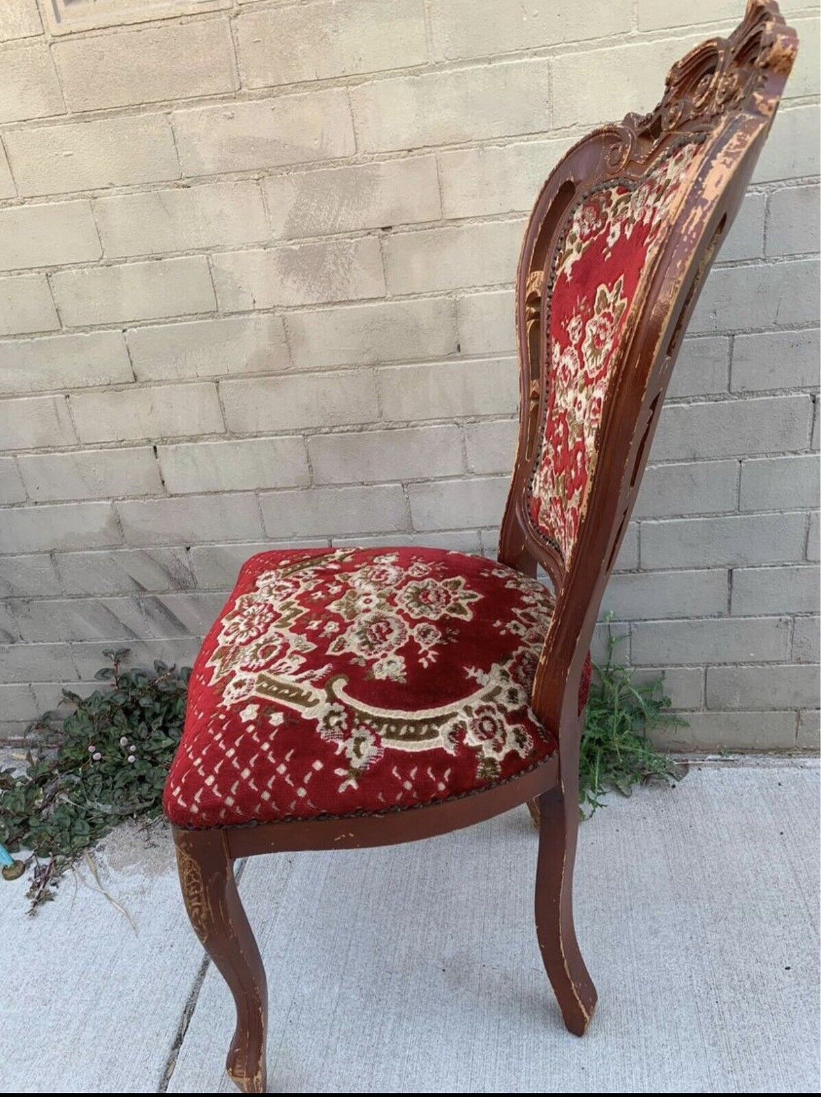 Gothic Baroque Dining  Chair Regal Carved Crest Rail WOOD Brocade Upholstery