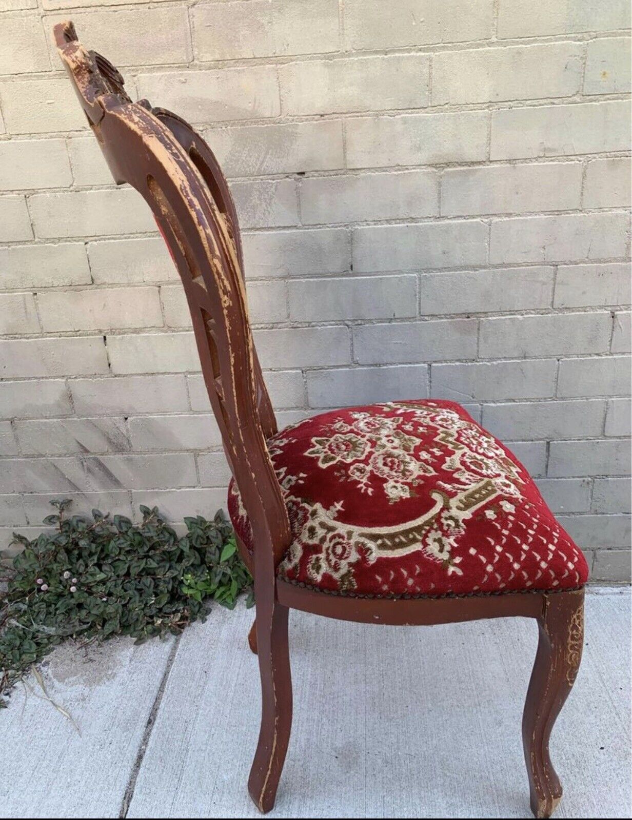Gothic Baroque Dining  Chair Regal Carved Crest Rail WOOD Brocade Upholstery
