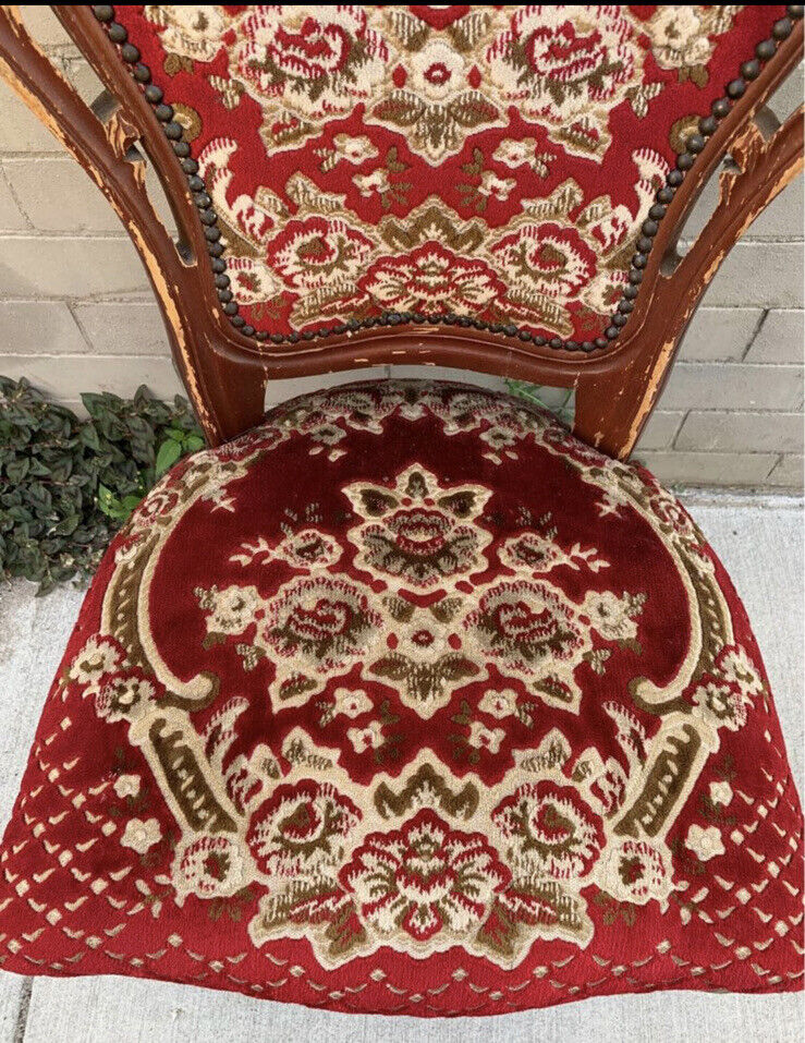 Gothic Baroque Dining  Chair Regal Carved Crest Rail WOOD Brocade Upholstery