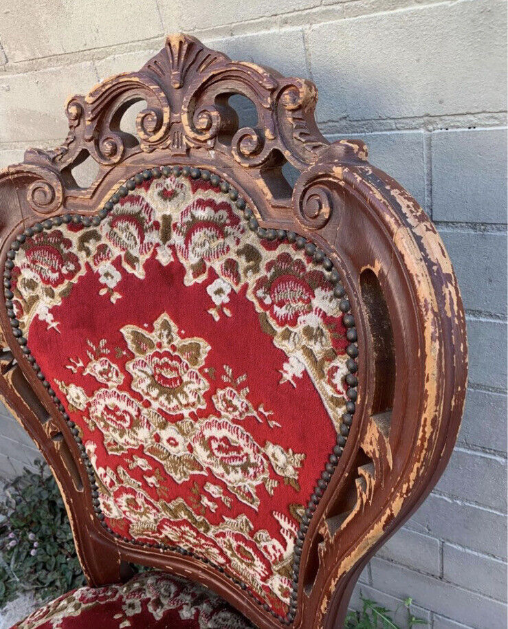 Gothic Baroque Dining  Chair Regal Carved Crest Rail WOOD Brocade Upholstery