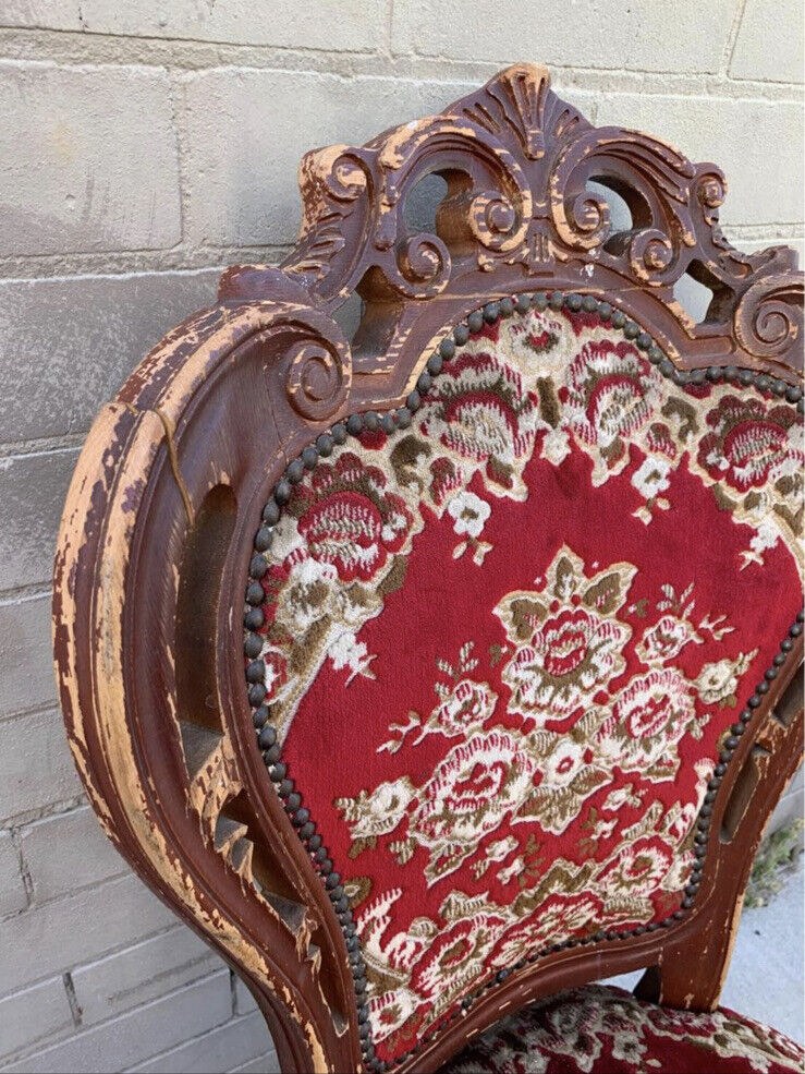Gothic Baroque Dining  Chair Regal Carved Crest Rail WOOD Brocade Upholstery