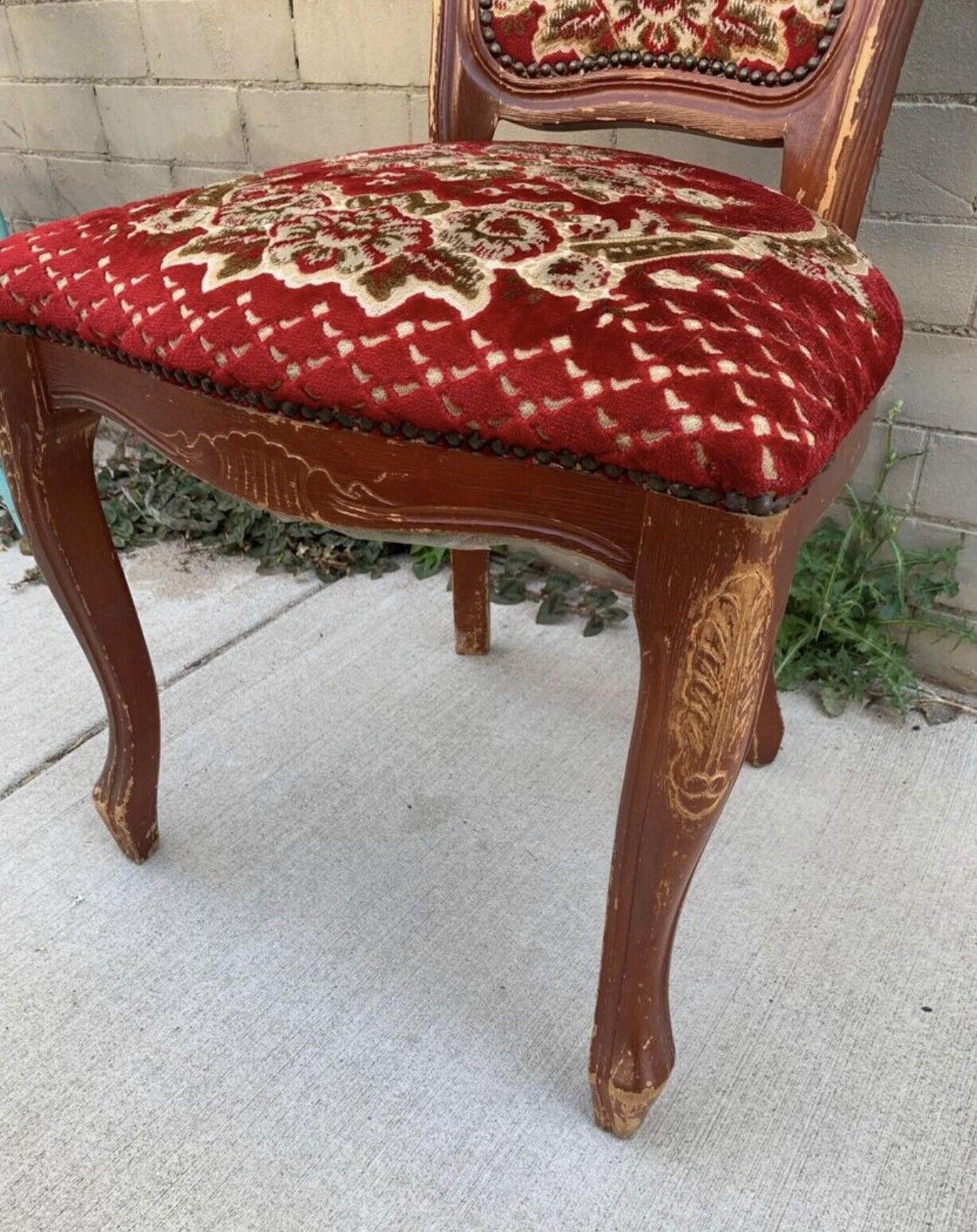 Gothic Baroque Dining  Chair Regal Carved Crest Rail WOOD Brocade Upholstery