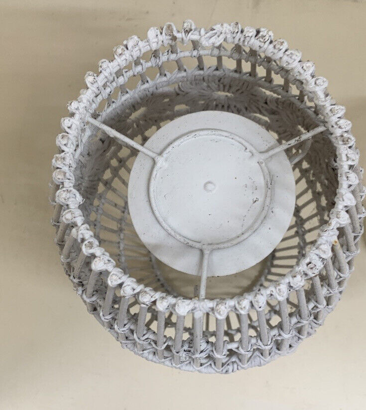 Boho hurricane lamp 35cm steel frame white wicker candle holder pillar tealight