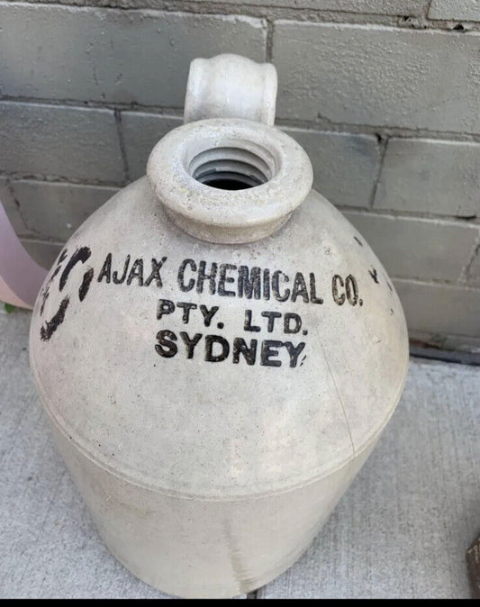 Ajax Chemical Co Pty Ltd Sydney Vintage DEMIJOHN 40cm Pottery Hairline crack