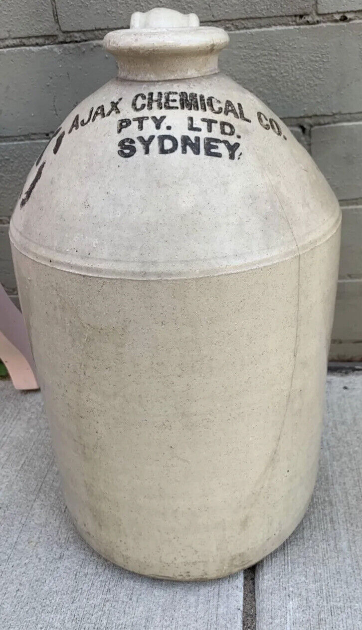 Ajax Chemical Co Pty Ltd Sydney Vintage DEMIJOHN 40cm Pottery Hairline crack