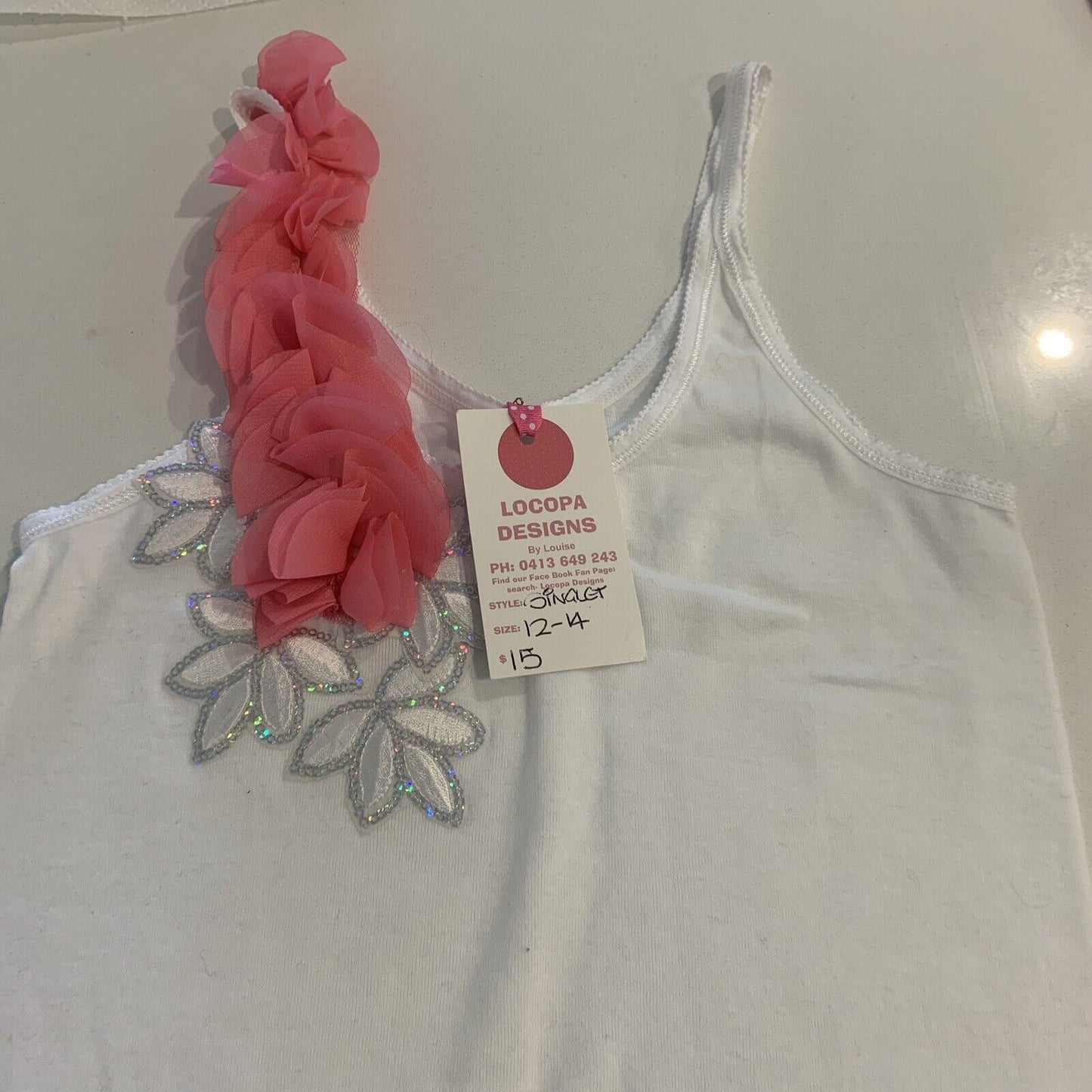 Tween Girl Singlet Top 2x LOCOPA DESIGNS By Louise Embellished Dressy 12 - 14