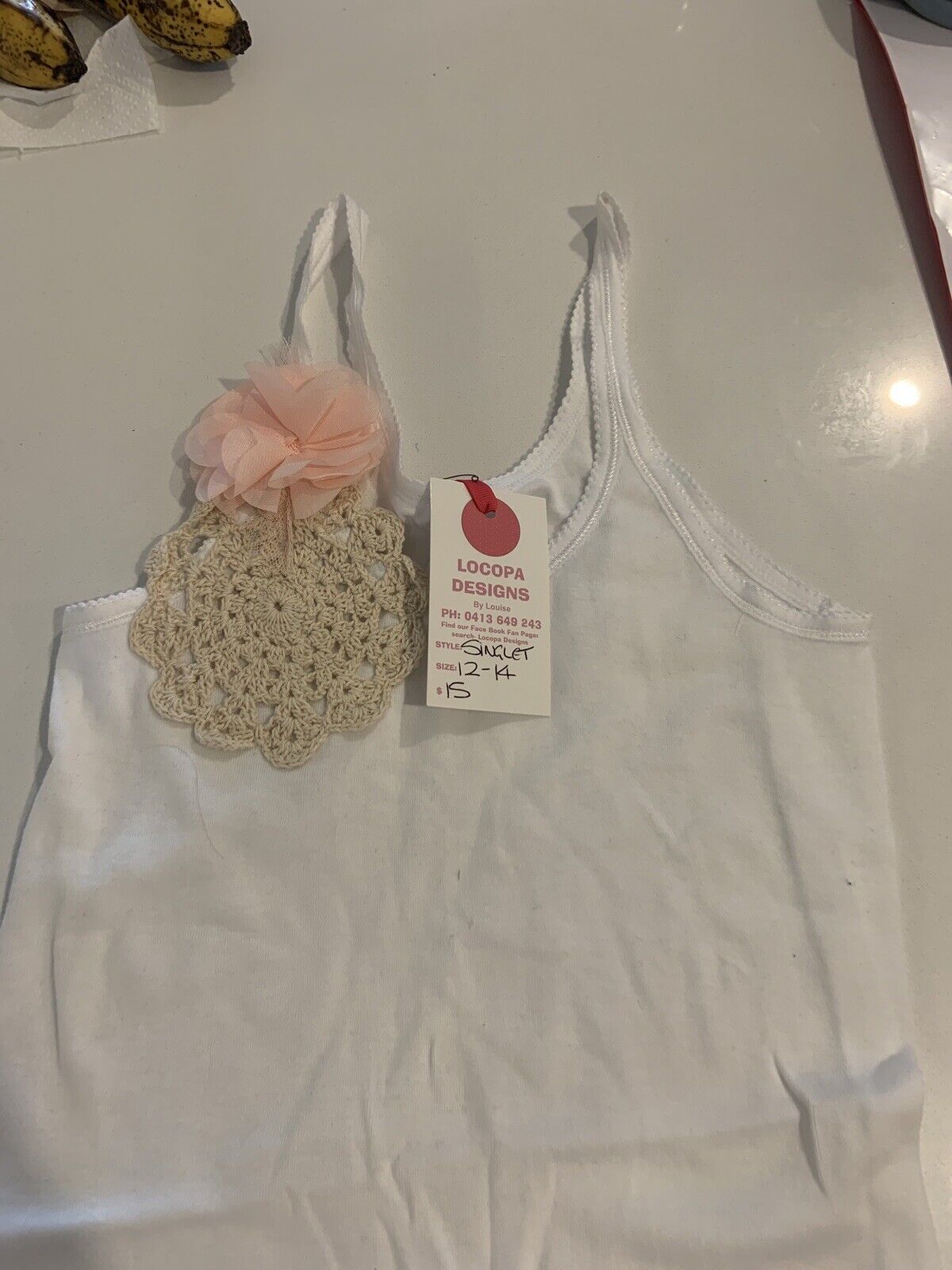 Tween Girl Singlet Top 2x LOCOPA DESIGNS By Louise Embellished Dressy 12 - 14