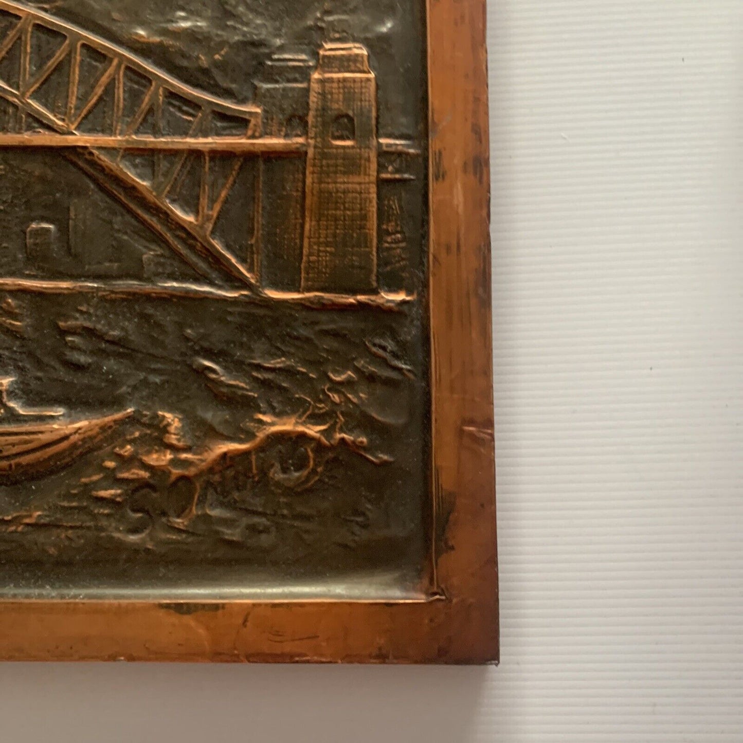 Vintage Australia SYDNEY Bridge Opera House 3D Beaten Copper Work Art 67 x 37cm
