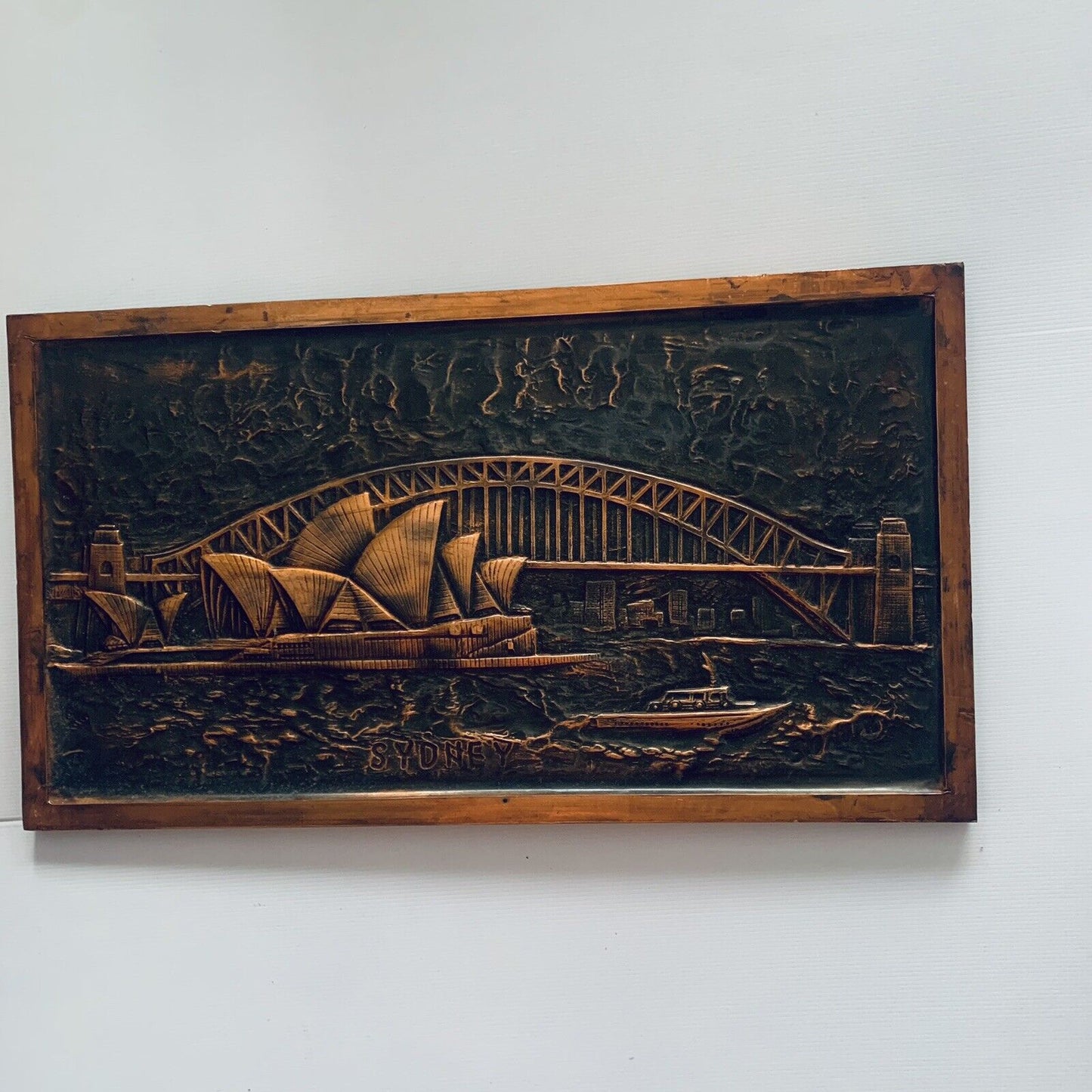 Vintage Australia SYDNEY Bridge Opera House 3D Beaten Copper Work Art 67 x 37cm