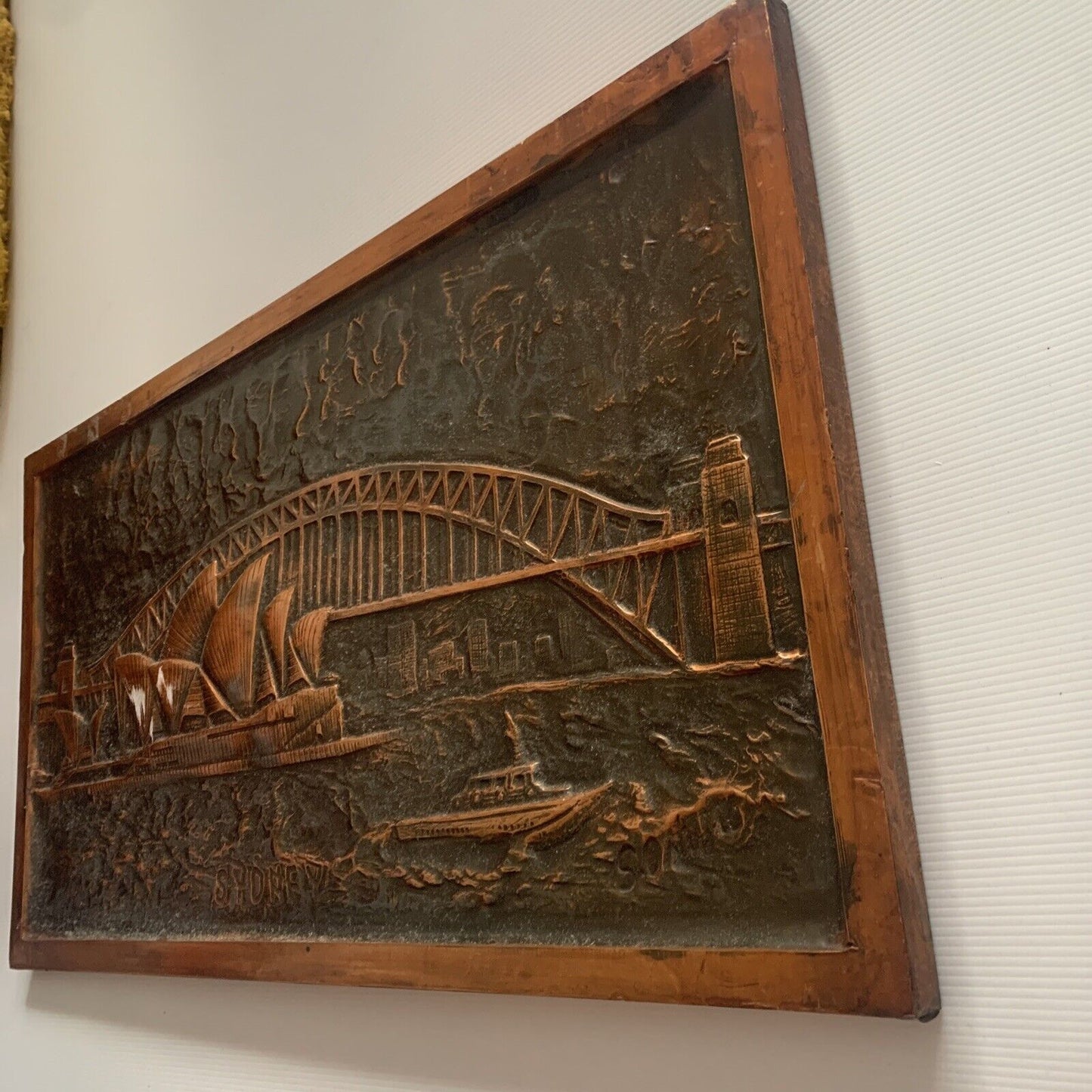 Vintage Australia SYDNEY Bridge Opera House 3D Beaten Copper Work Art 67 x 37cm