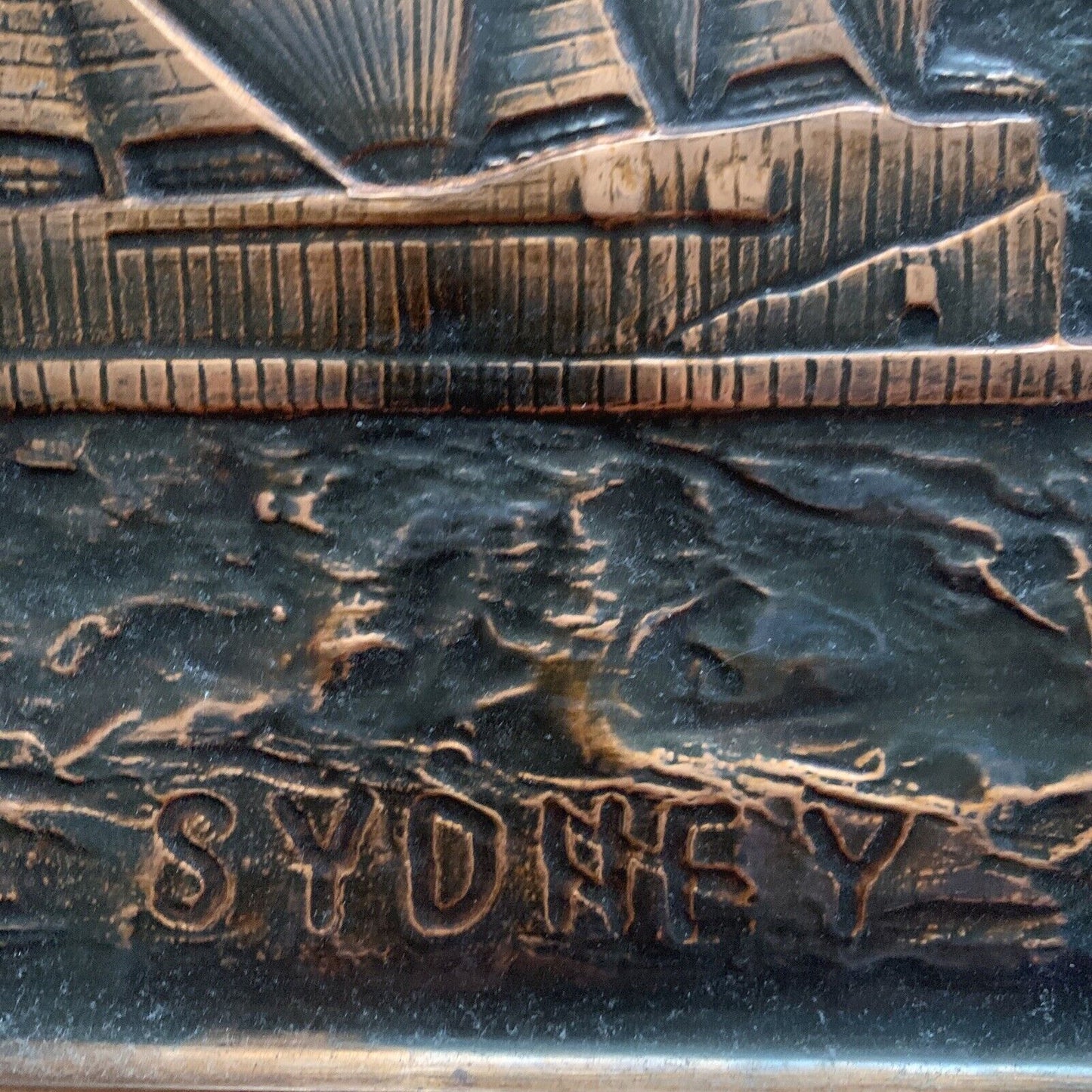 Vintage Australia SYDNEY Bridge Opera House 3D Beaten Copper Work Art 67 x 37cm