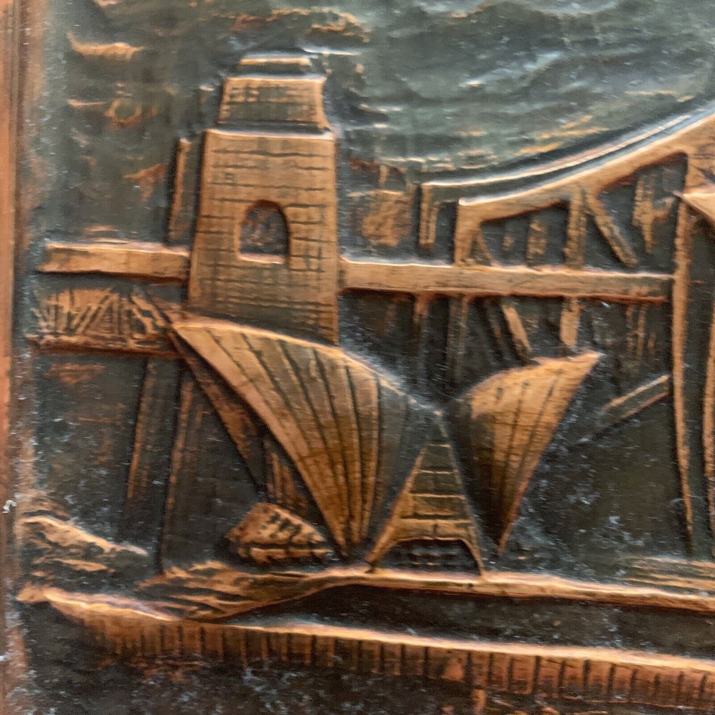 Vintage Australia SYDNEY Bridge Opera House 3D Beaten Copper Work Art 67 x 37cm