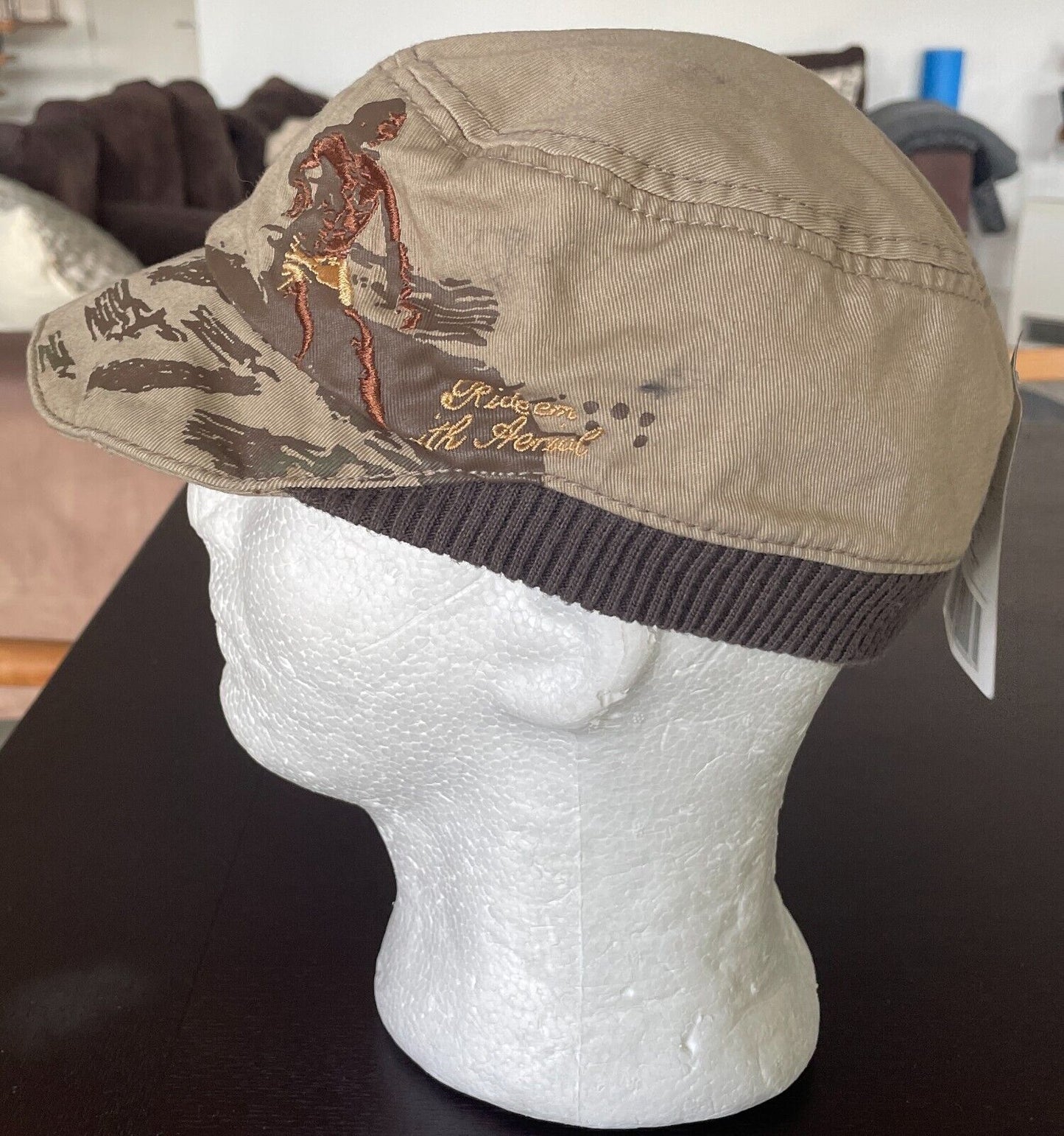 PACIFIC OPTIC Beige & Brown Newsboy Style Cap Cotton Breton  Hat OSFA - NWT!