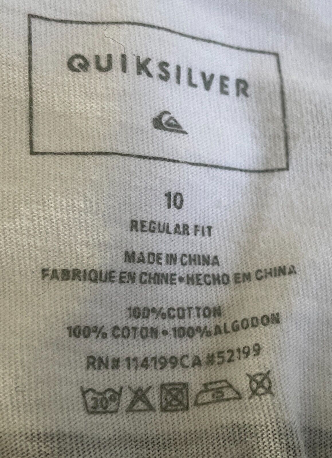 Boys QUIKSILVER White T-Shirt Size 10 Print at Back & Chest Short Sleeves