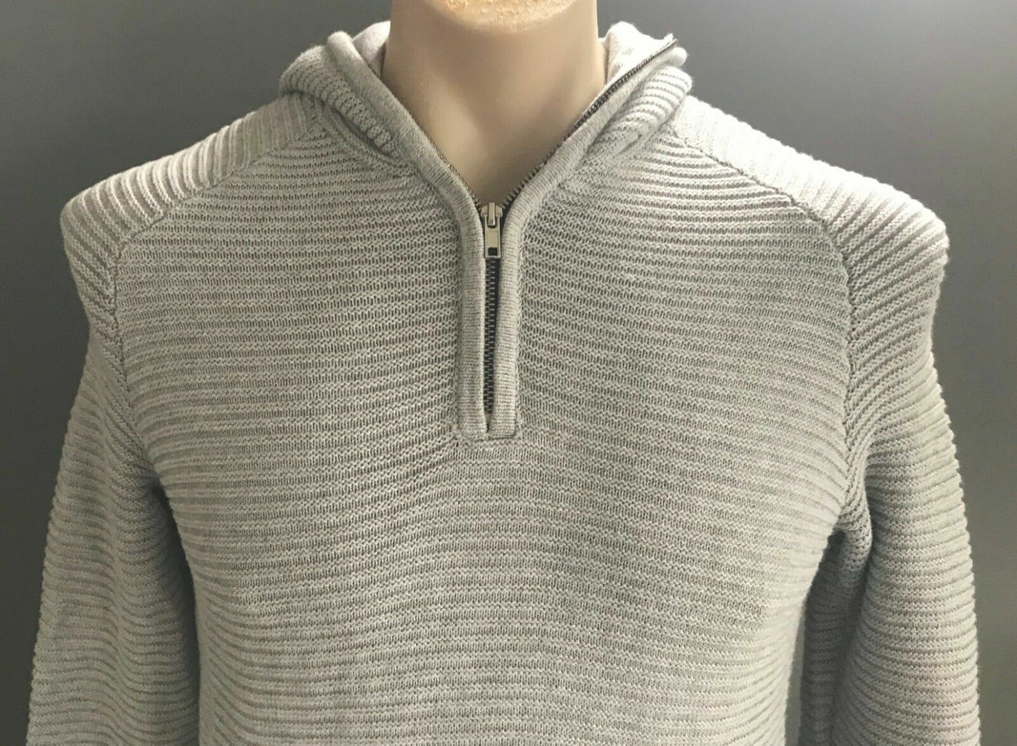 Teen Boys H&M Hoody Grey Rib Knit Long Sleeve Hoodie Jumper 1/2 Zip Sweater 15yr