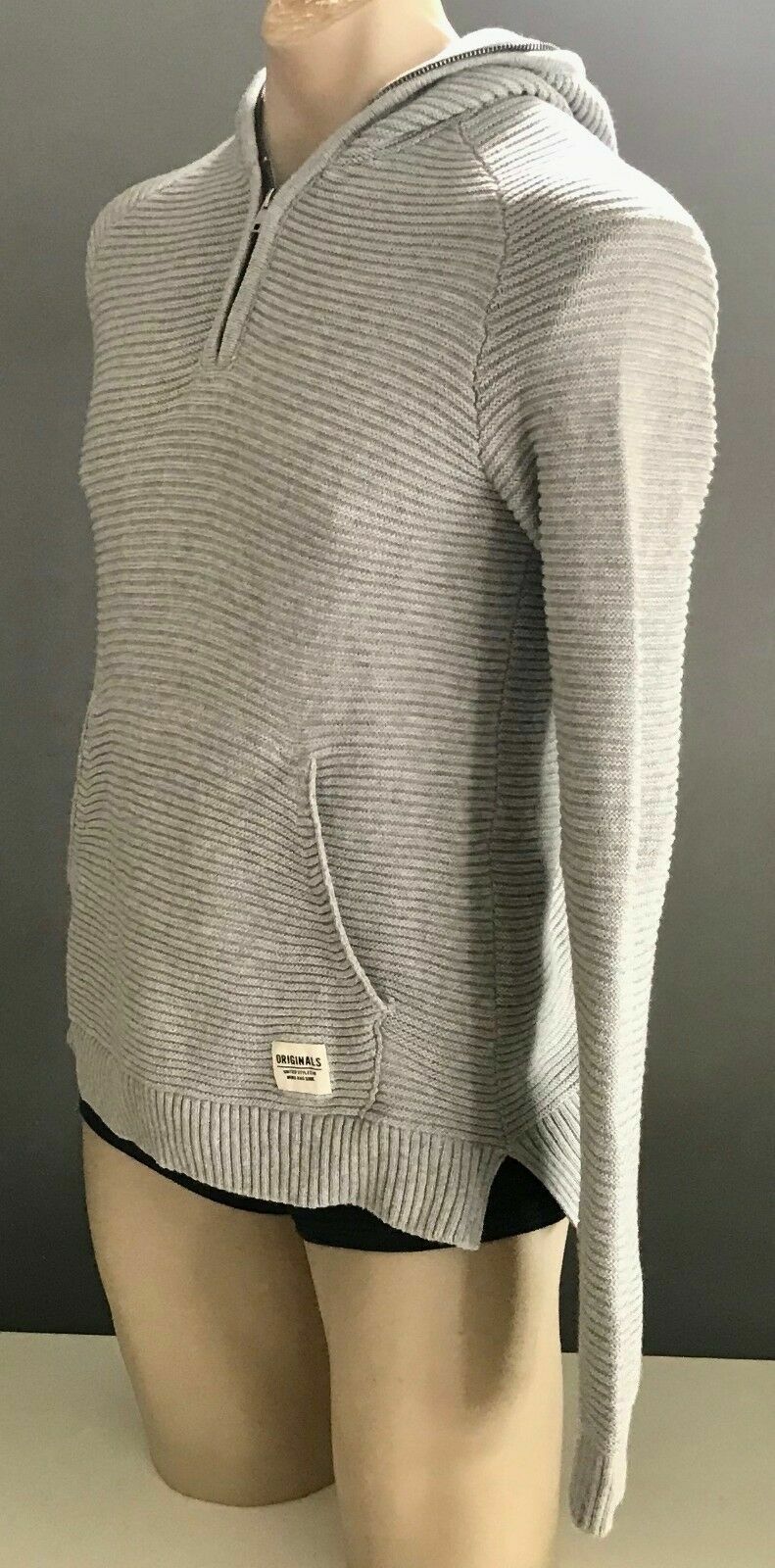 Teen Boys H&M Hoody Grey Rib Knit Long Sleeve Hoodie Jumper 1/2 Zip Sweater 15yr