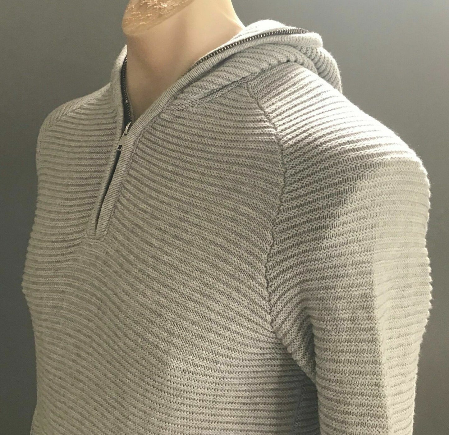Teen Boys H&M Hoody Grey Rib Knit Long Sleeve Hoodie Jumper 1/2 Zip Sweater 15yr