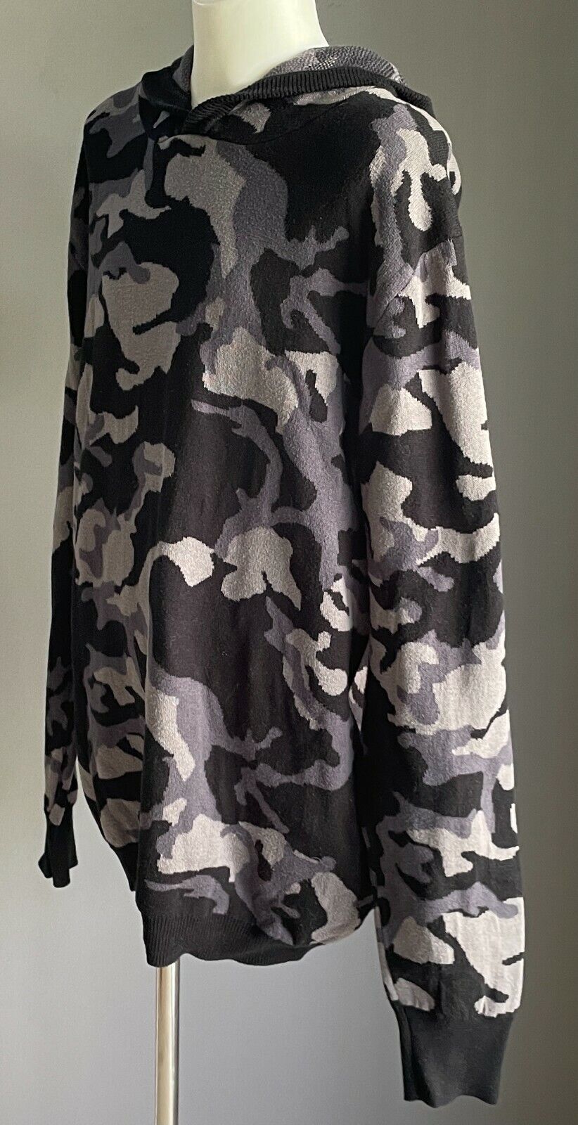 Teen Boys TILT Grey & Black Camo Print Cotton Knit Hoodie Sweater Size 16