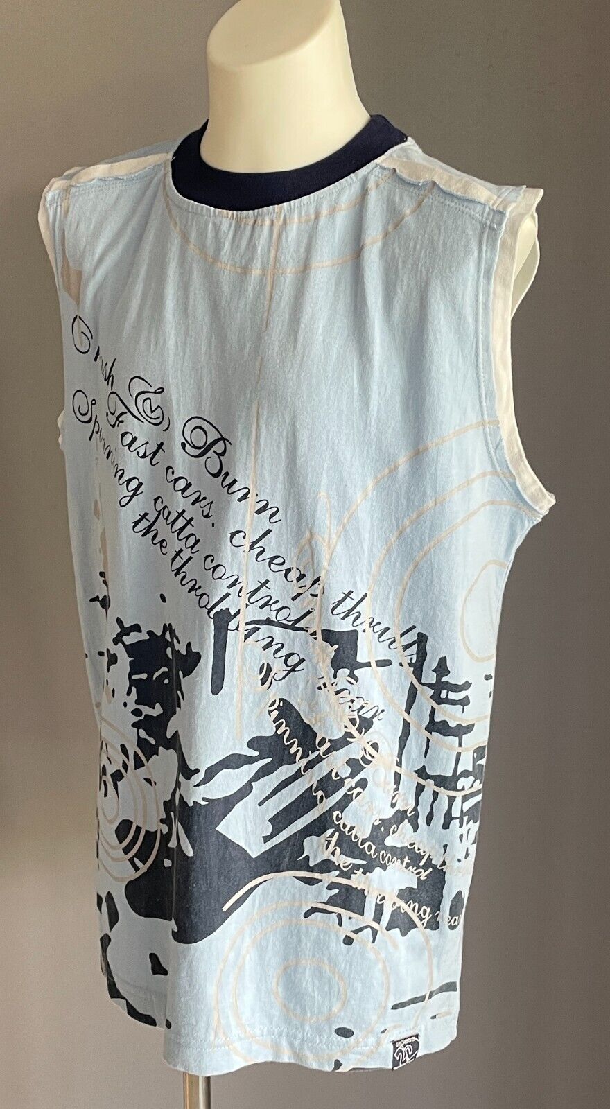 Boys Tank Top Blue Navy White Beige  Skate Print Sleeveless Size 12 Beach Casual
