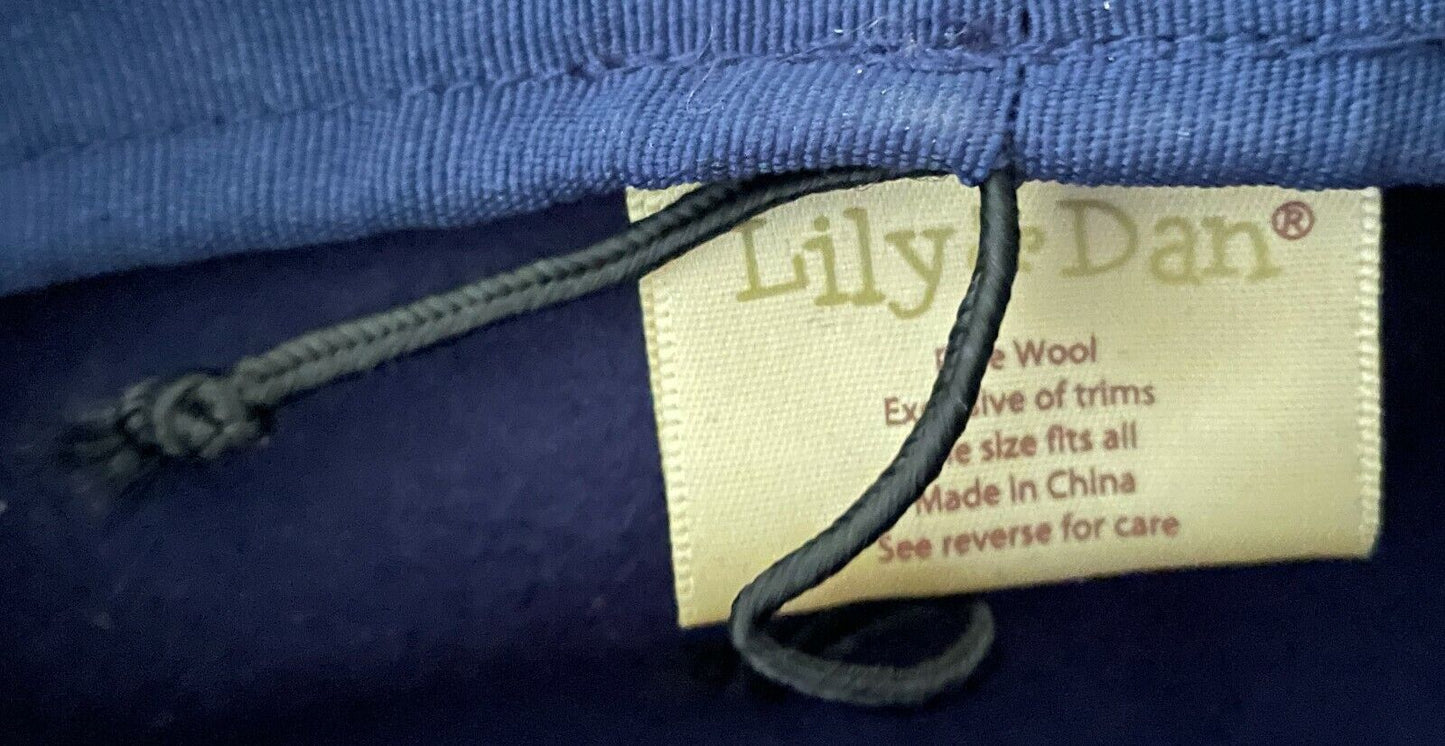 LILY & DAN CAP Hat Tween Boys Ascot Style Navy Wool Adjustable