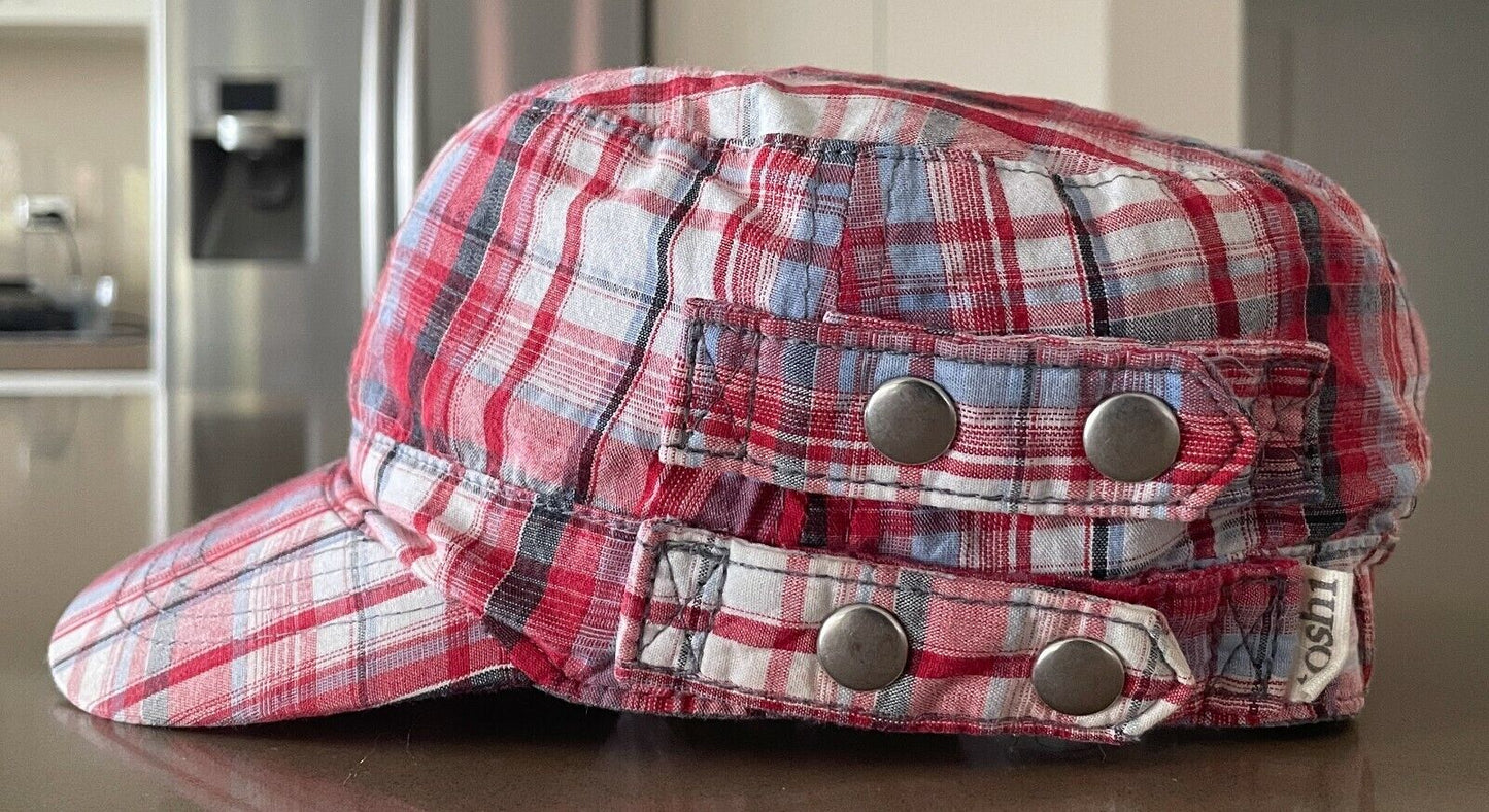 TOSHI Baseball Cap Boys Red Check Cotton Breton Hat Size 52cm