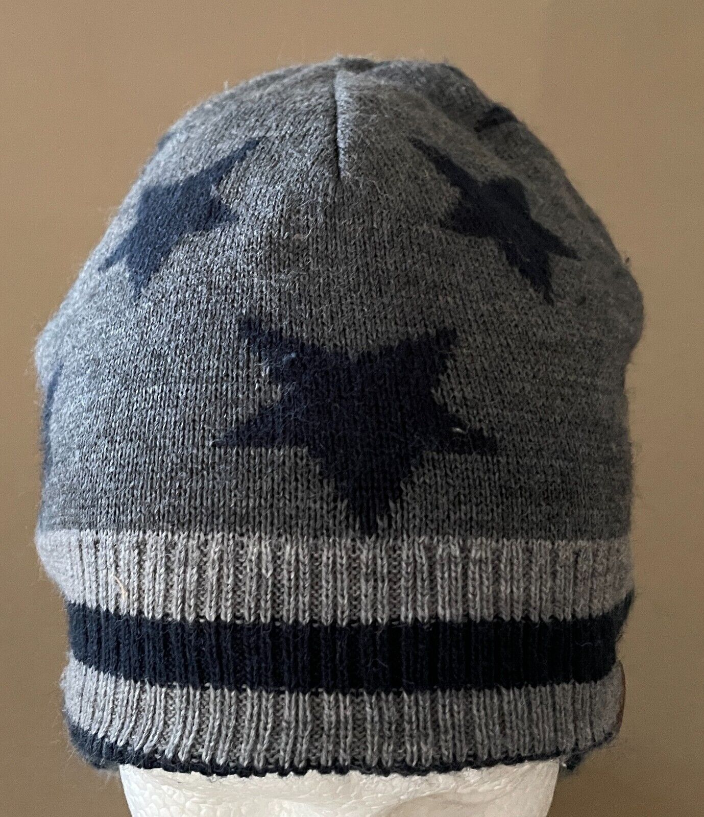 H&M Knit Beanie Boys Navy Grey Stars & Stripe Trapper Style Hat Size 5 8 yr