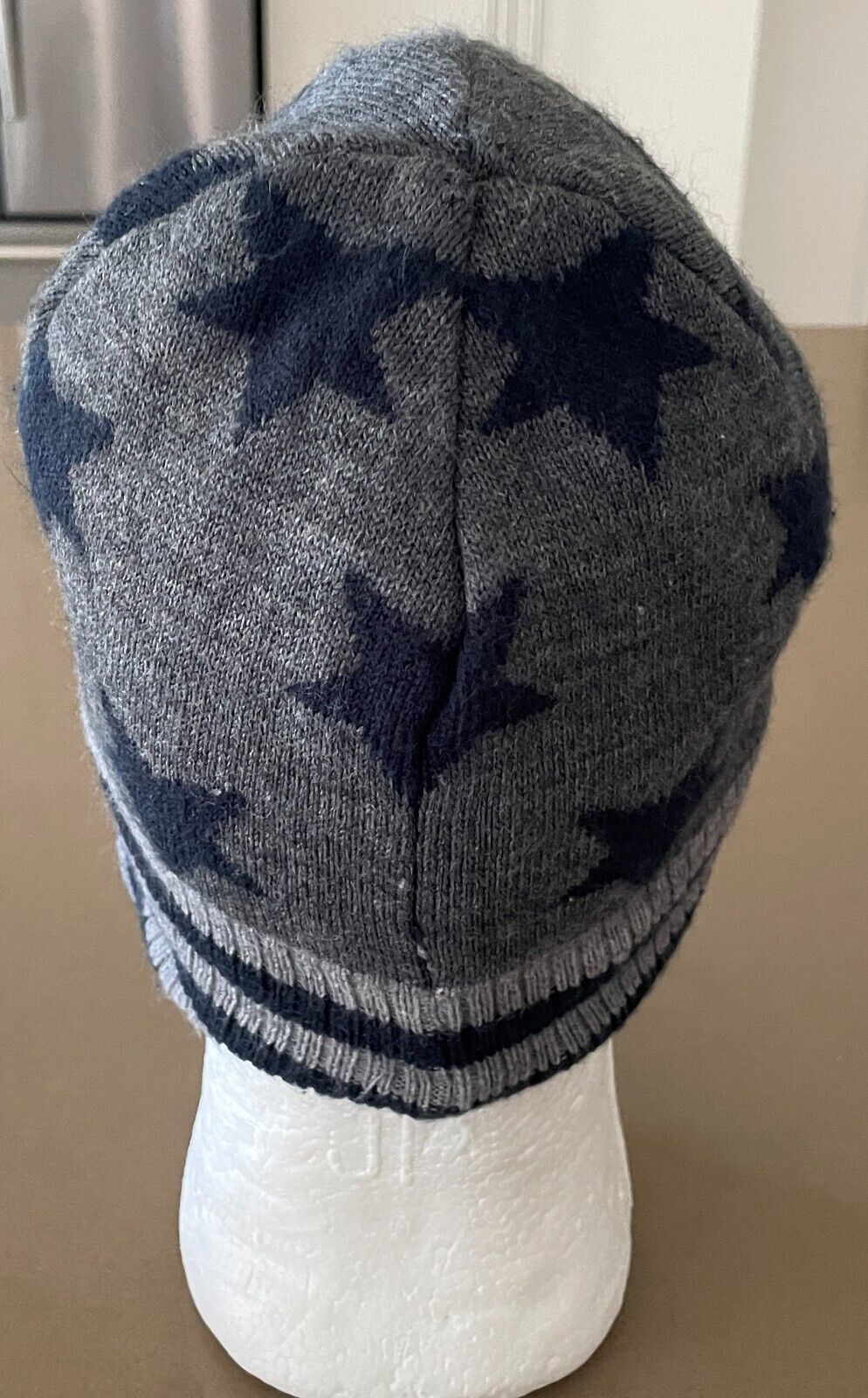 H&M Knit Beanie Boys Navy Grey Stars & Stripe Trapper Style Hat Size 5 8 yr