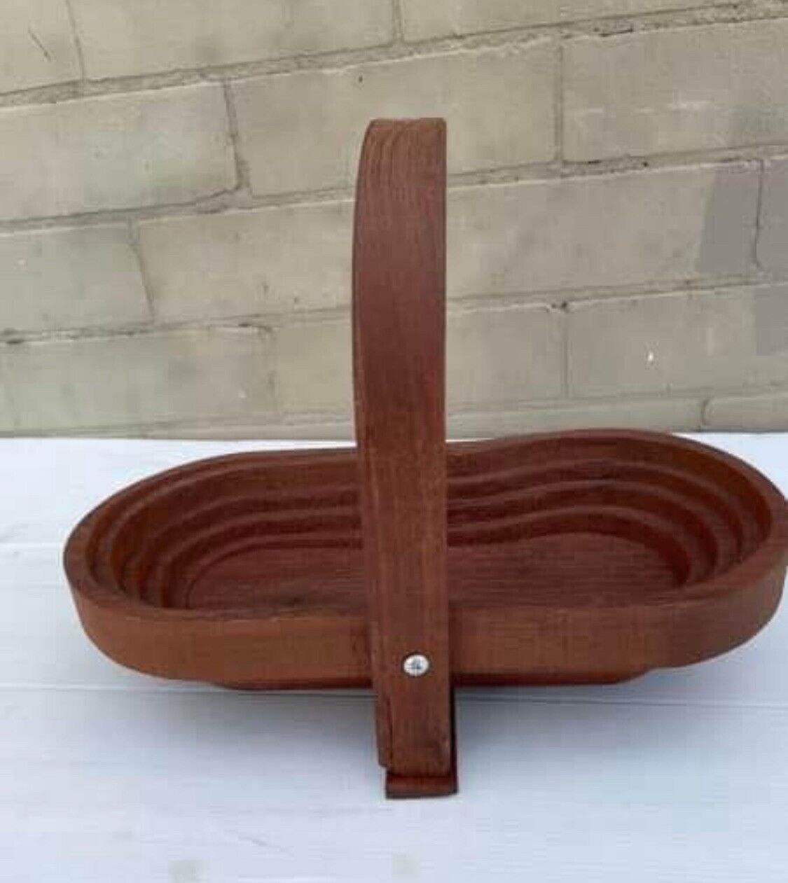 Vintage Stained Wood Folding Collapsable Basket Fruit Bowl To  Trivet W Handle