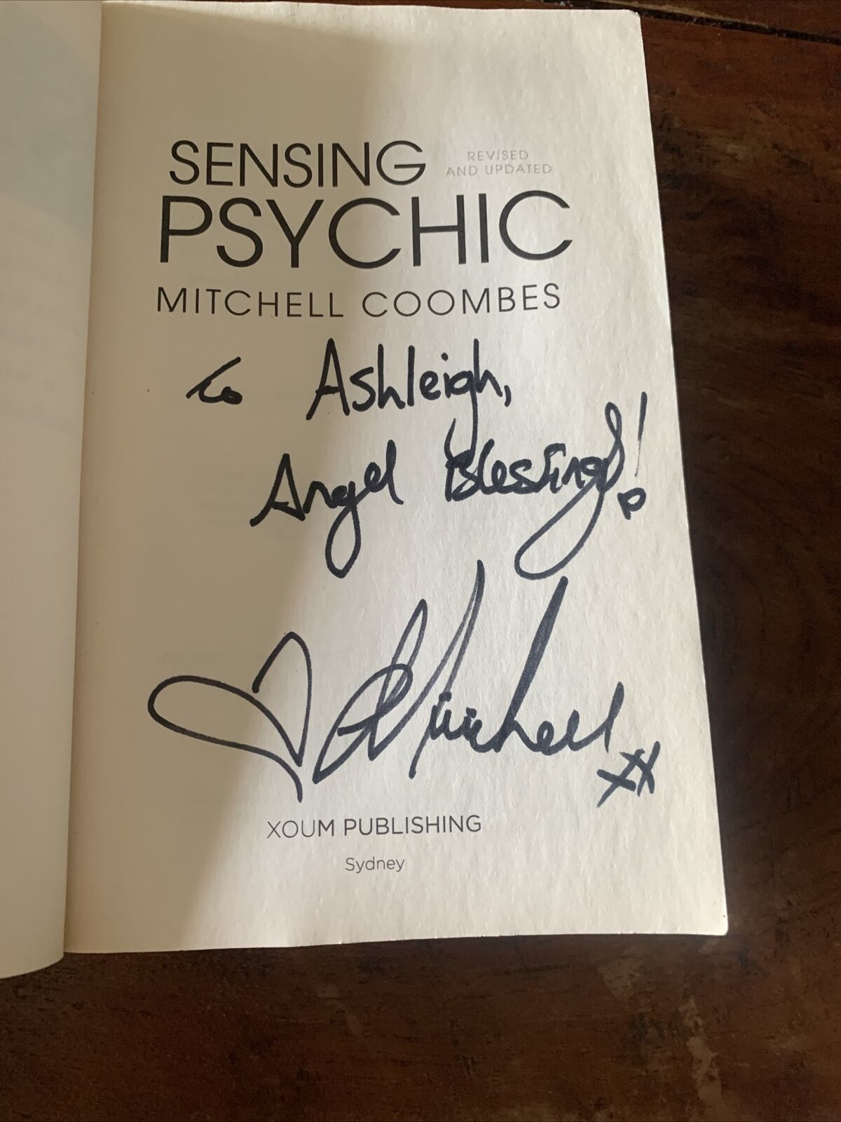 PB Book Signed Copy SENSING PSYCHIC by Mitchell Coombes 2016 " To Ashleigh "