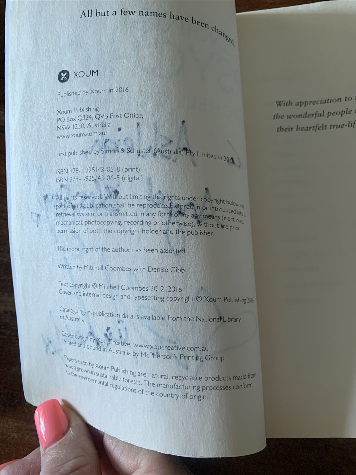 PB Book Signed Copy SENSING PSYCHIC by Mitchell Coombes 2016 " To Ashleigh "