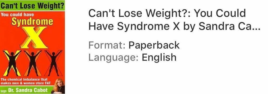 PB Book SIGNED Can't Lose Weight? You Could Have Syndrome X by SANDRA CABOT 2001
