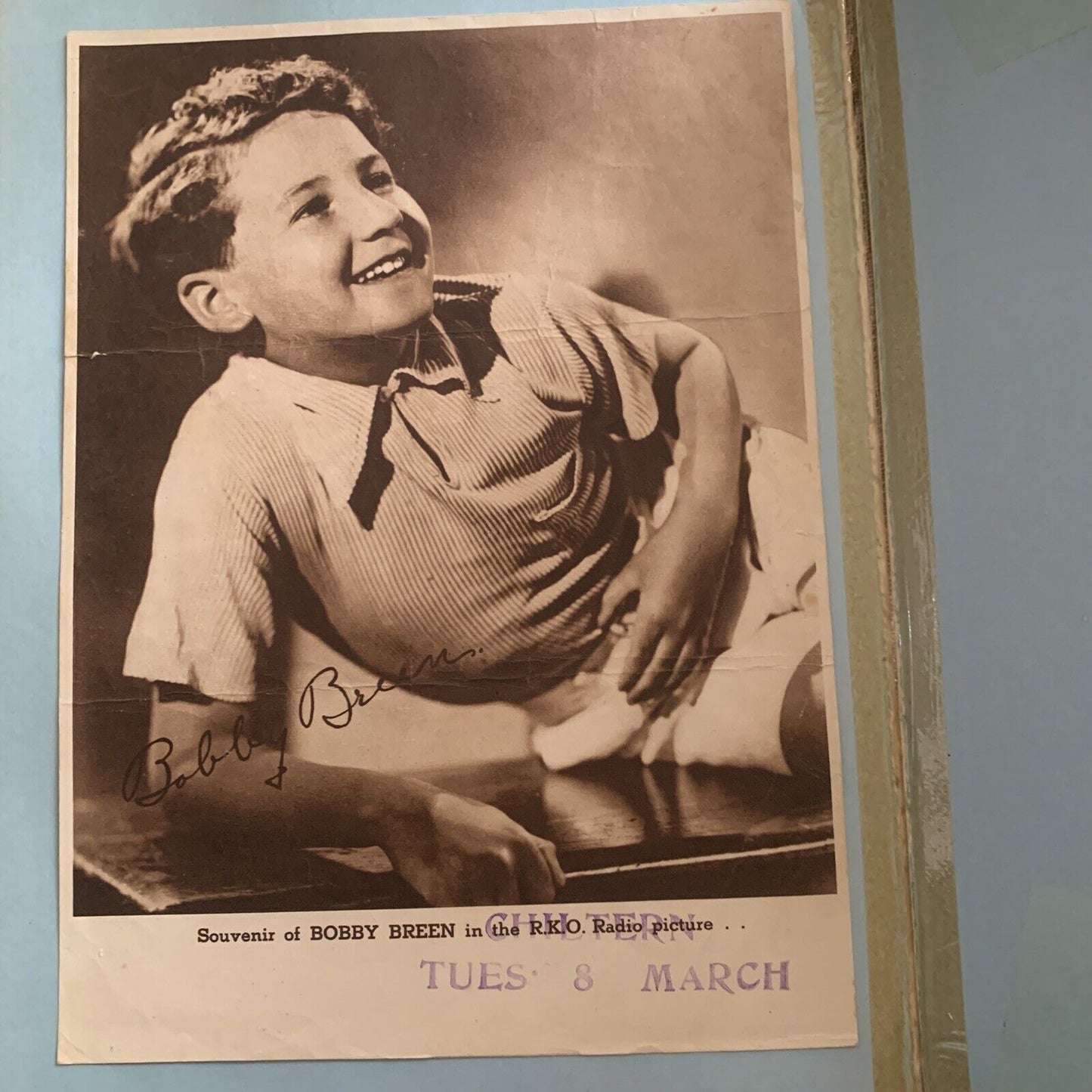 BOBBY BREEN 1930’s Signed POSTER RKO Radio Picture Star CHILTERN Tuesday 8 March