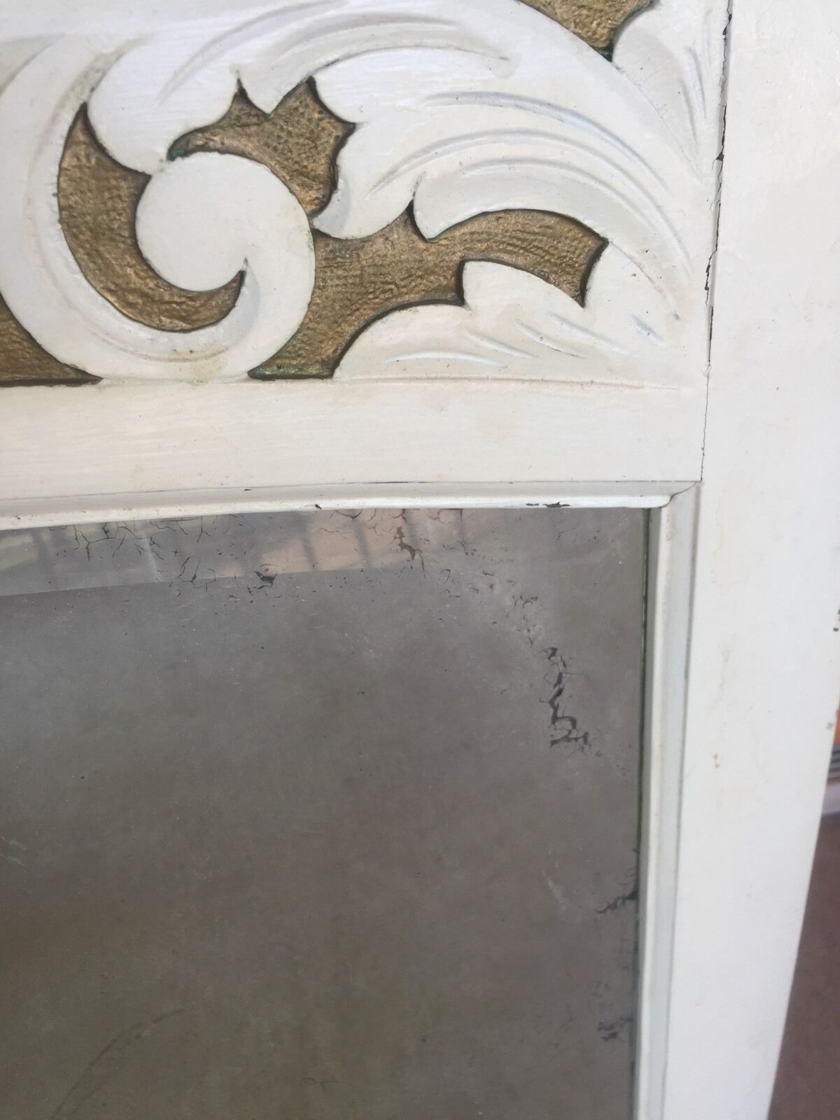 White Wooden Mantel Mirror Antique Federation Cheval for Dressing Table w  Shelf