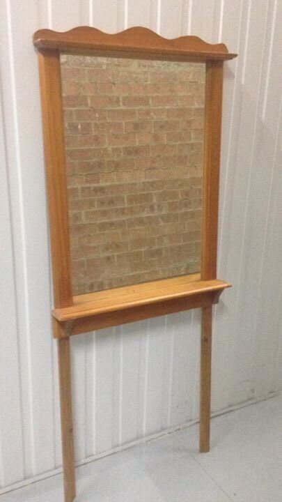 PINE Wood MIRROR FRAMED DRESSING TABLE MIRRORED SIGN BOARD Shelf Retro 265cm
