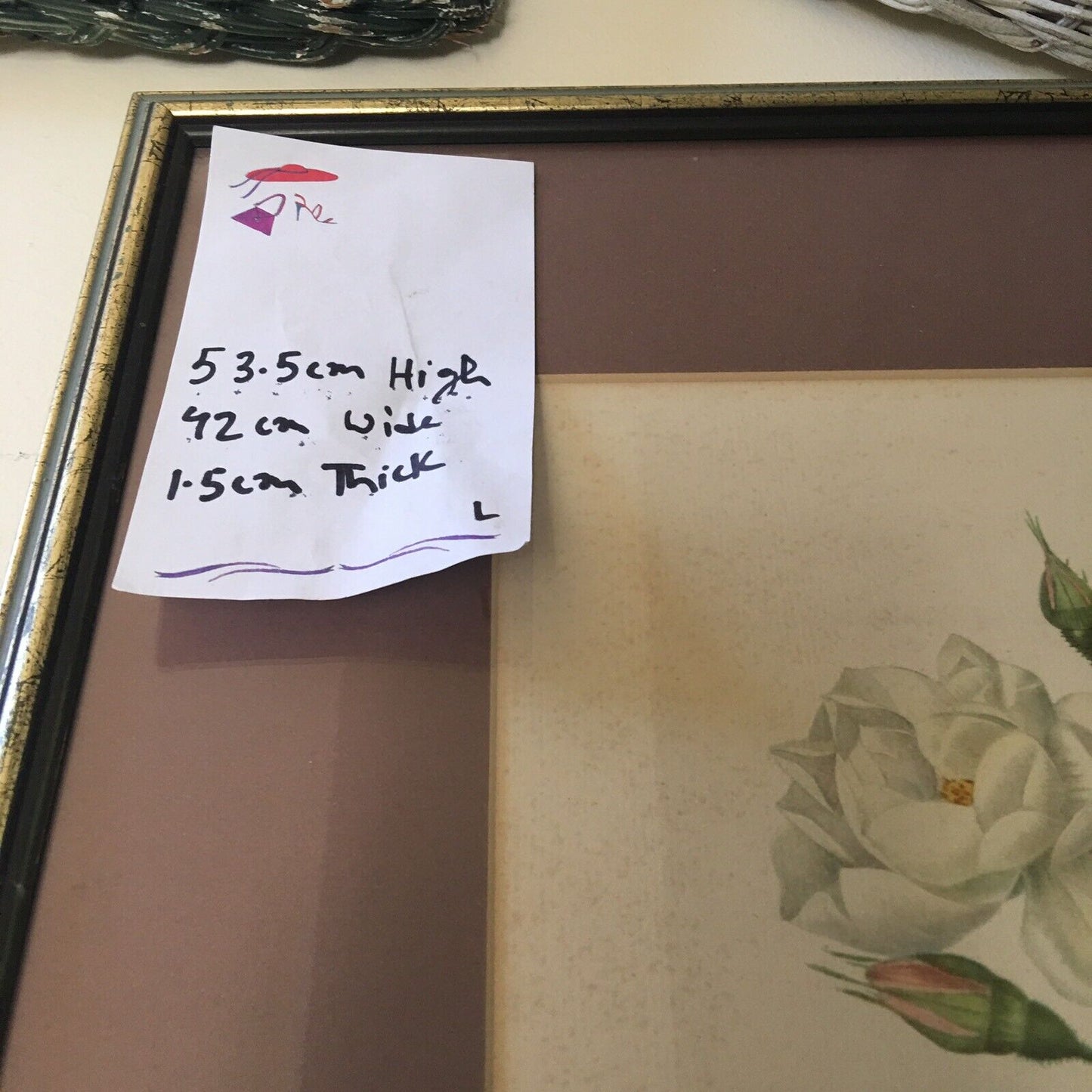 Pair ROSES Glazed Framed Prints Pink & White Floral Art Ready to Hang 53.5cm