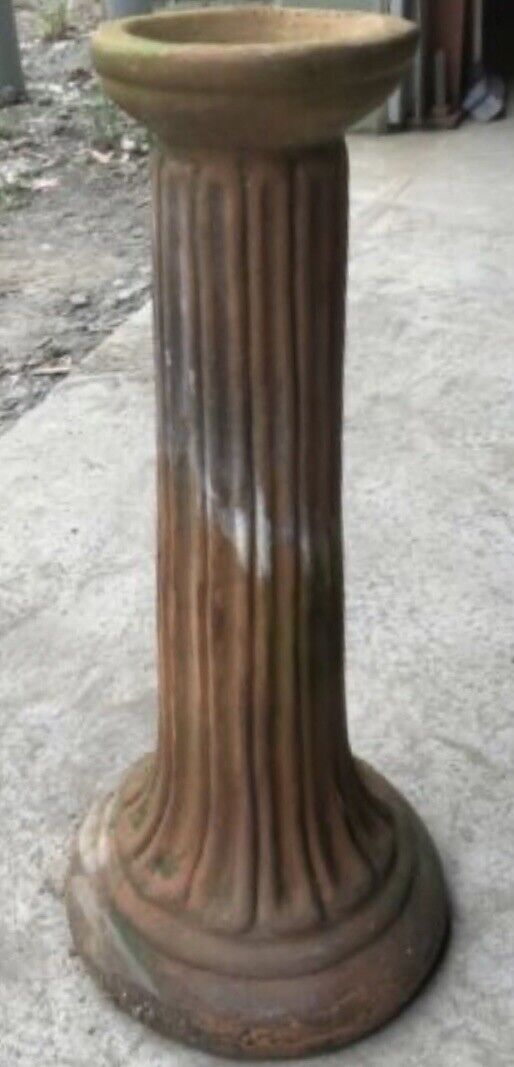 58cm Terracotta Pedestal Stand for Birdbath or Plant Pot Garden Mossy Patina