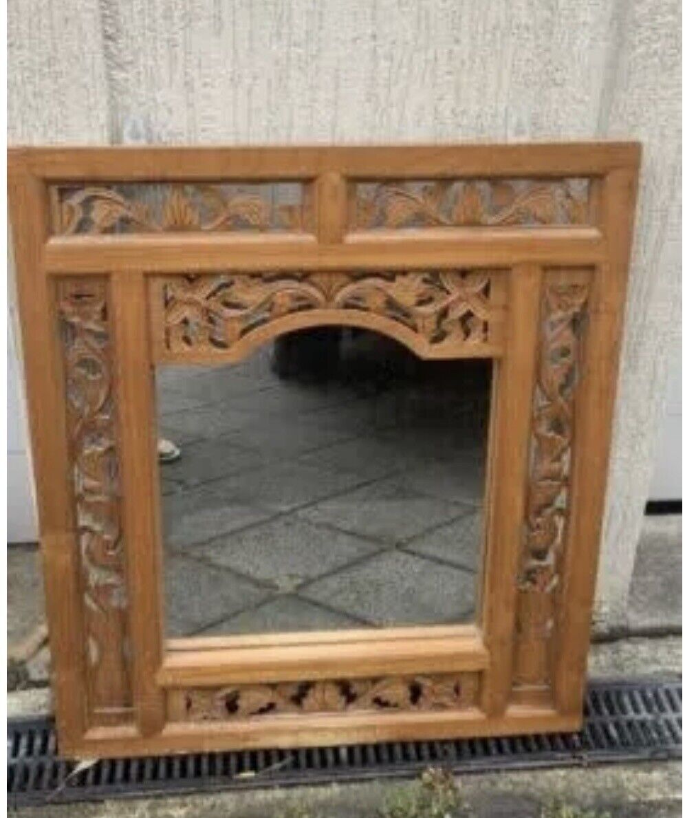 Carved Bali Mirror 80 x70 cm Timber Wooden Frame Ready to Hang Ornate