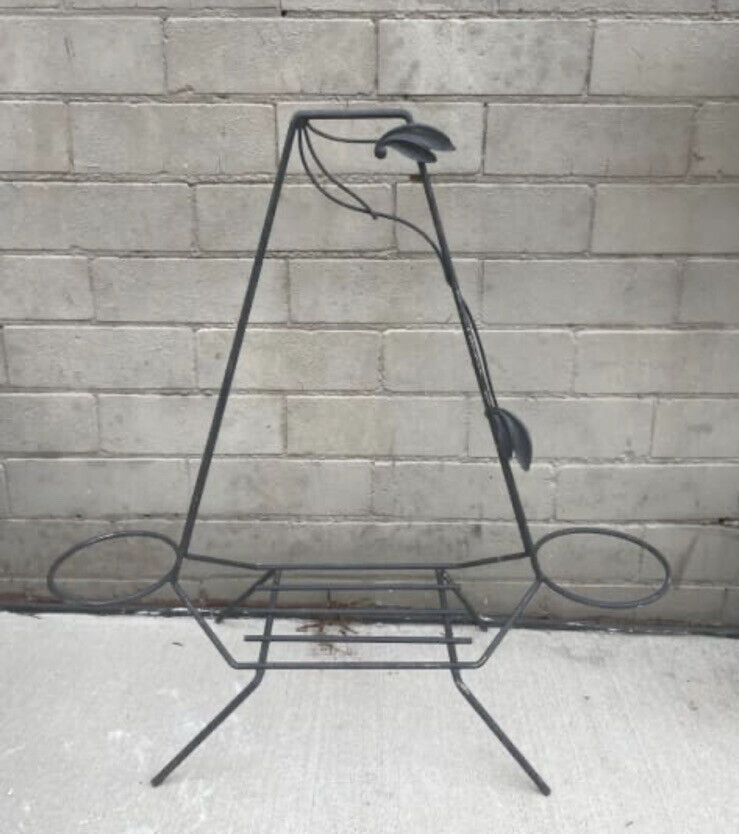 Vintage 66cm Black Wrought Iron Planter 3 Flower Pot Stand leaf detail