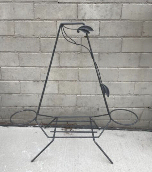 Vintage 66cm Black Wrought Iron Planter 3 Flower Pot Stand leaf detail