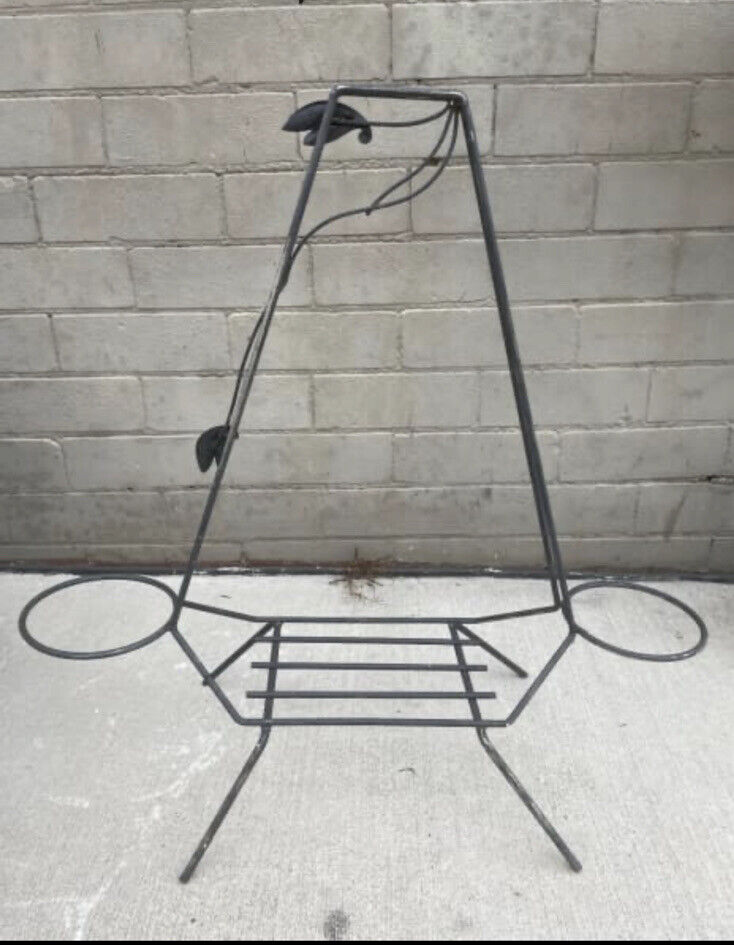 Vintage 66cm Black Wrought Iron Planter 3 Flower Pot Stand leaf detail