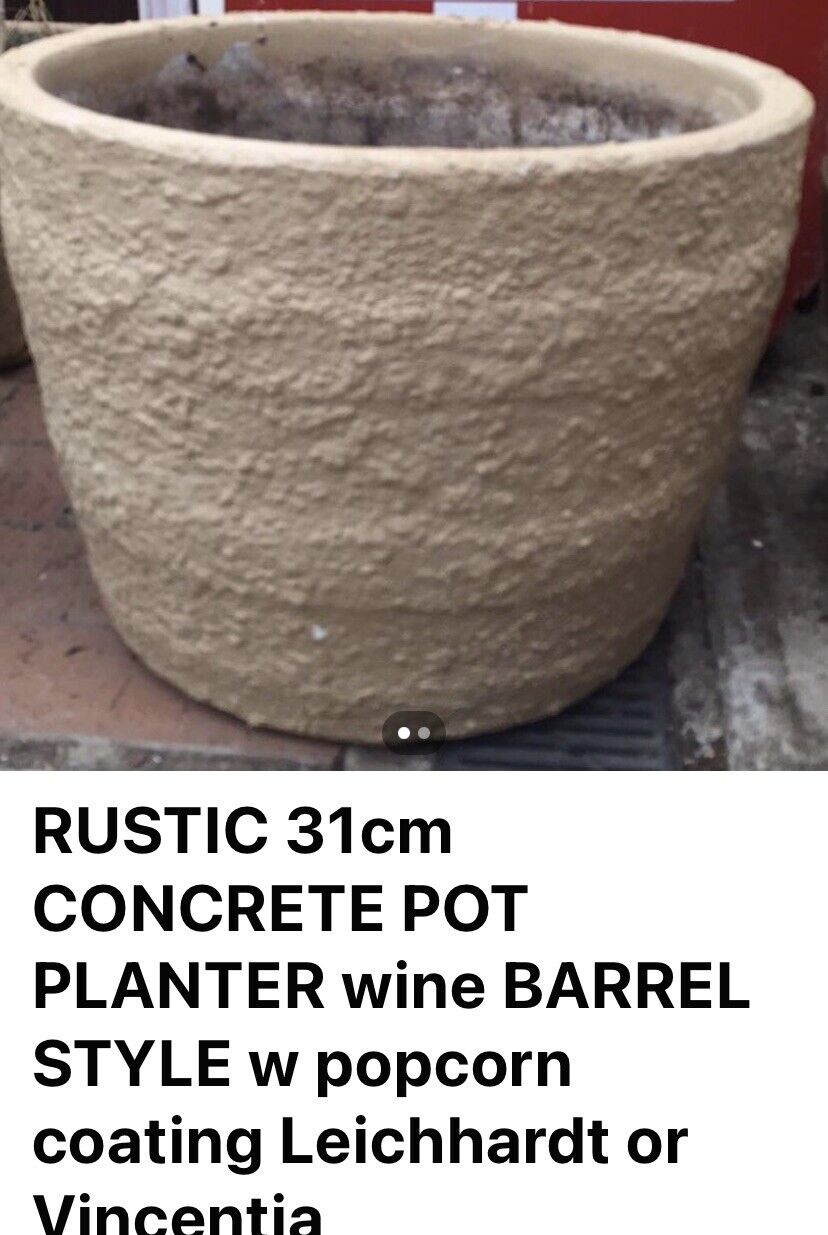 CONCRETE PLANT POT Heavy H 31xX41cm Half Barrel Shape Garden Urn Rustic Vintage