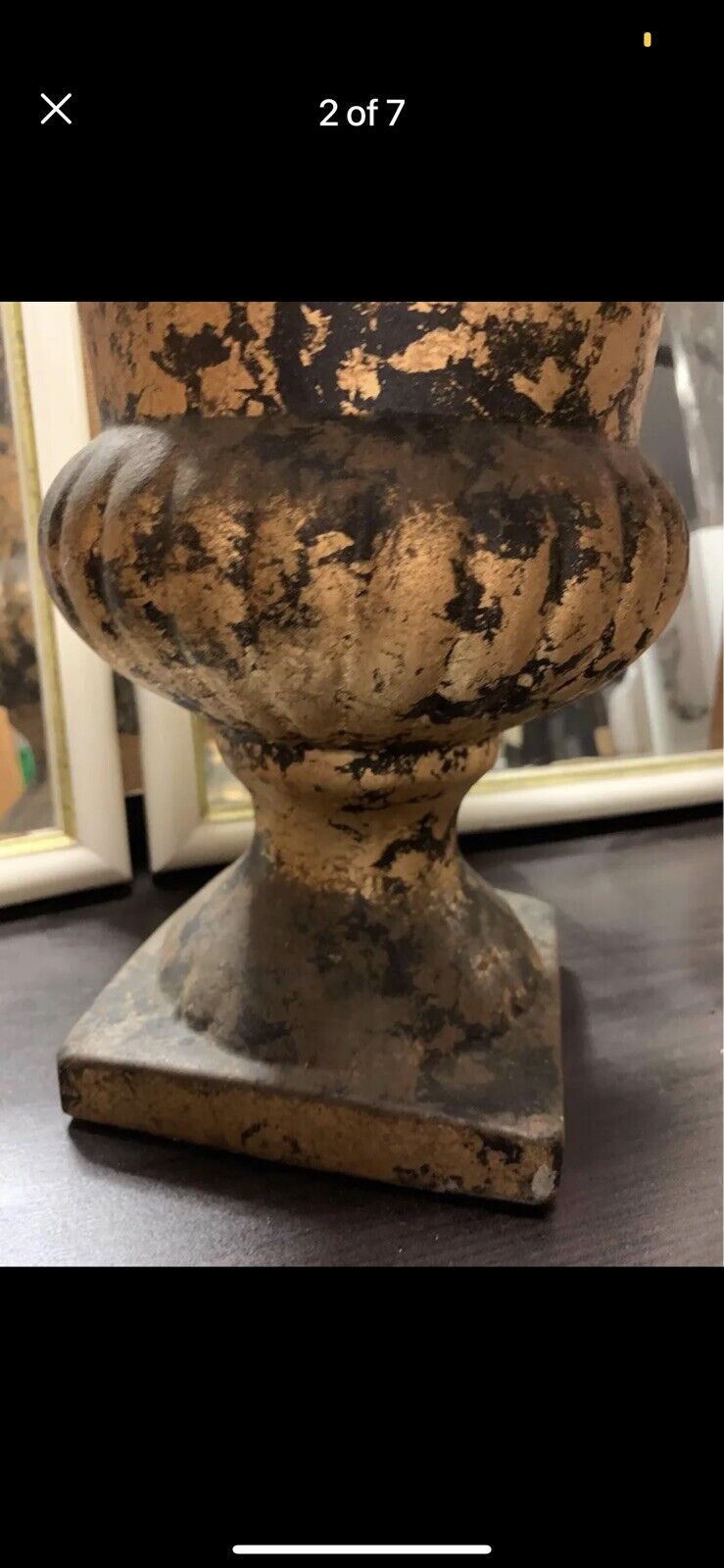 Pedestal Urn 28cm Provincial Indoor Steel Metal Footed Pot Gold Black Patina