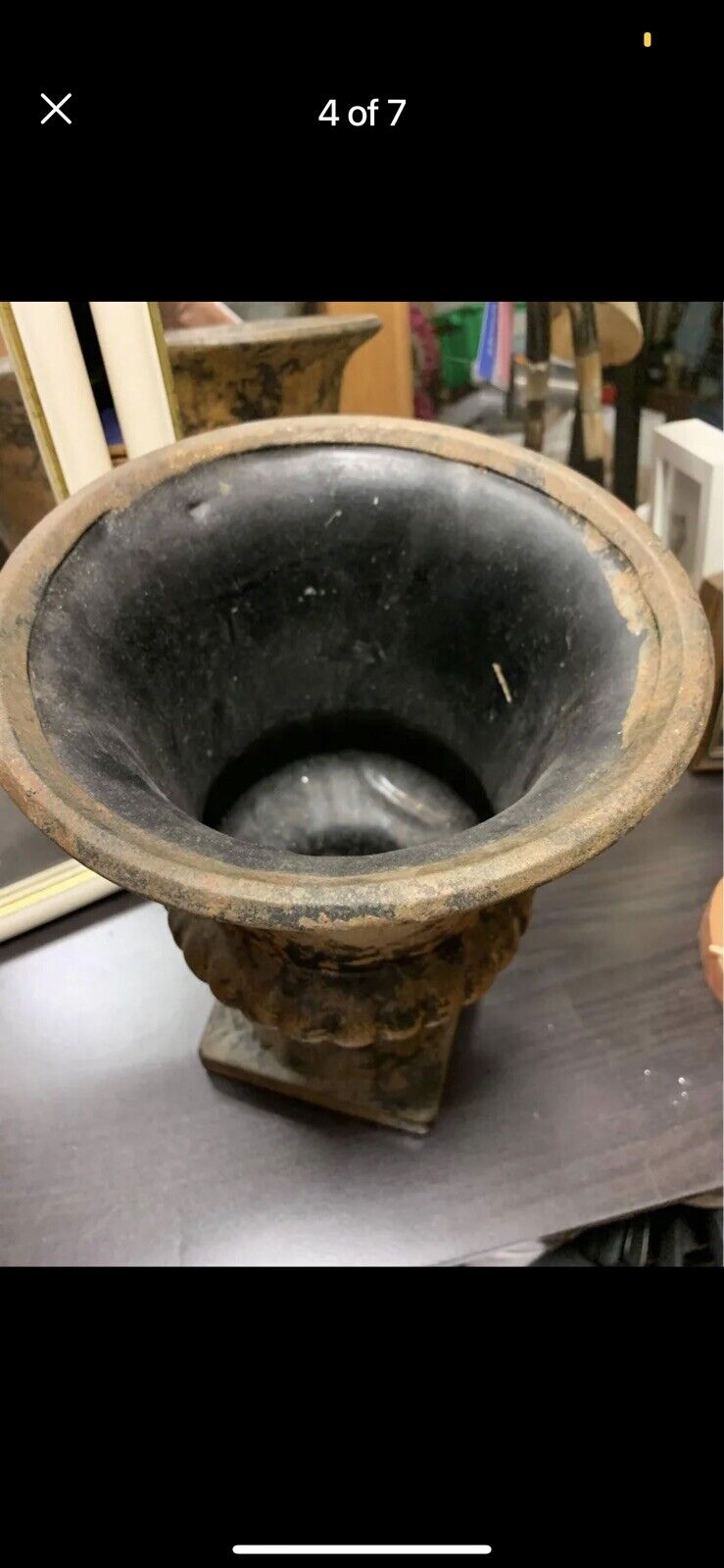 Pedestal Urn 28cm Provincial Indoor Steel Metal Footed Pot Gold Black Patina