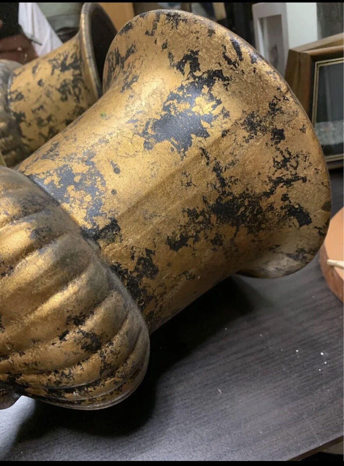 Pedestal Urn 28cm Provincial Indoor Steel Metal Footed Pot Gold Black Patina