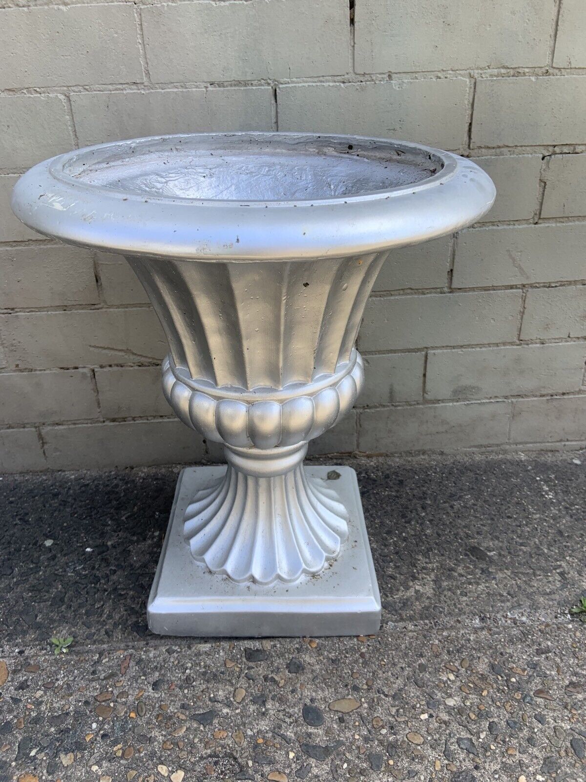 PEDESTAL PLANT POT 46 x41cm Silver Ceramic Provincial Shiny Painted Garden