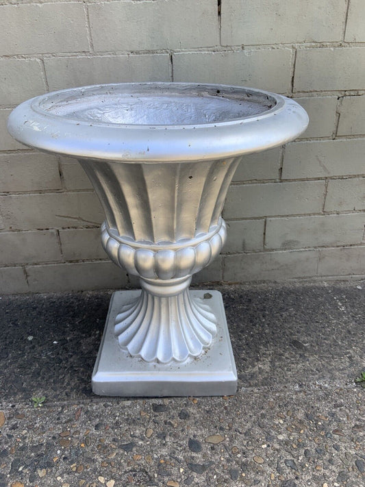 PEDESTAL PLANT POT 46 x41cm Silver Ceramic Provincial Shiny Painted Garden